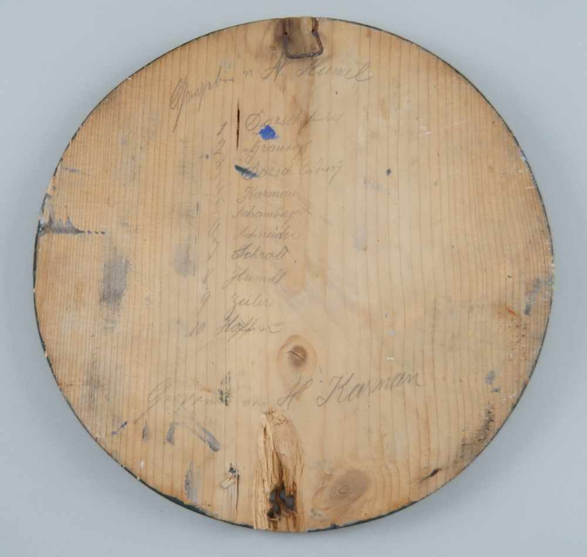 Zierliche Schiess-Scheibe / Schützenscheibe, Holz bemalt, bezeichnet, Durchmesser 25,5cm - Image 4 of 4