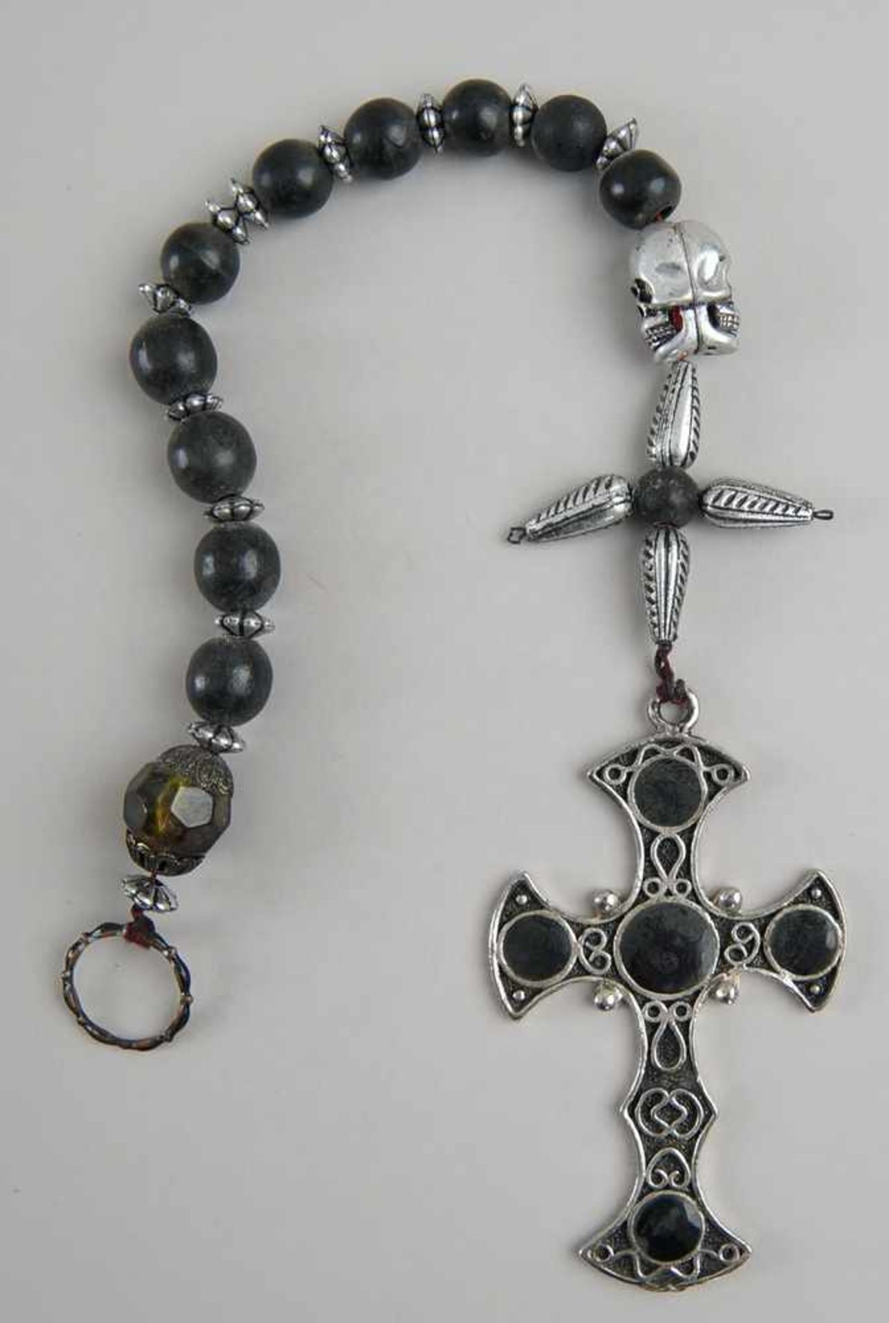 Faulenzer / Gebetskette mit Ring und Totenkopf, kleines Kreuz, L 39cm - Bild 3 aus 4
