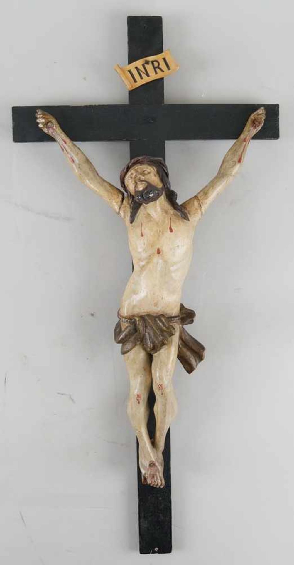 Kruzifix mit Korpus Christi, 18./19. JH, Holz geschnitzt und gefasst, Altersspuren, 61x30