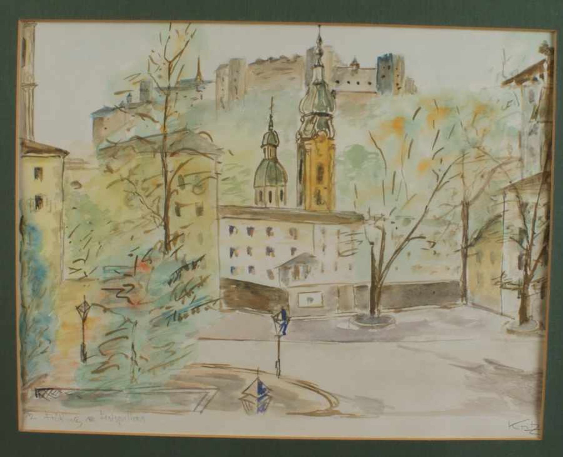 Festspielhaus in Salzburg, Aquarell, bez., sign., Kritz, 47,5 x 57,5 cm - Bild 2 aus 5