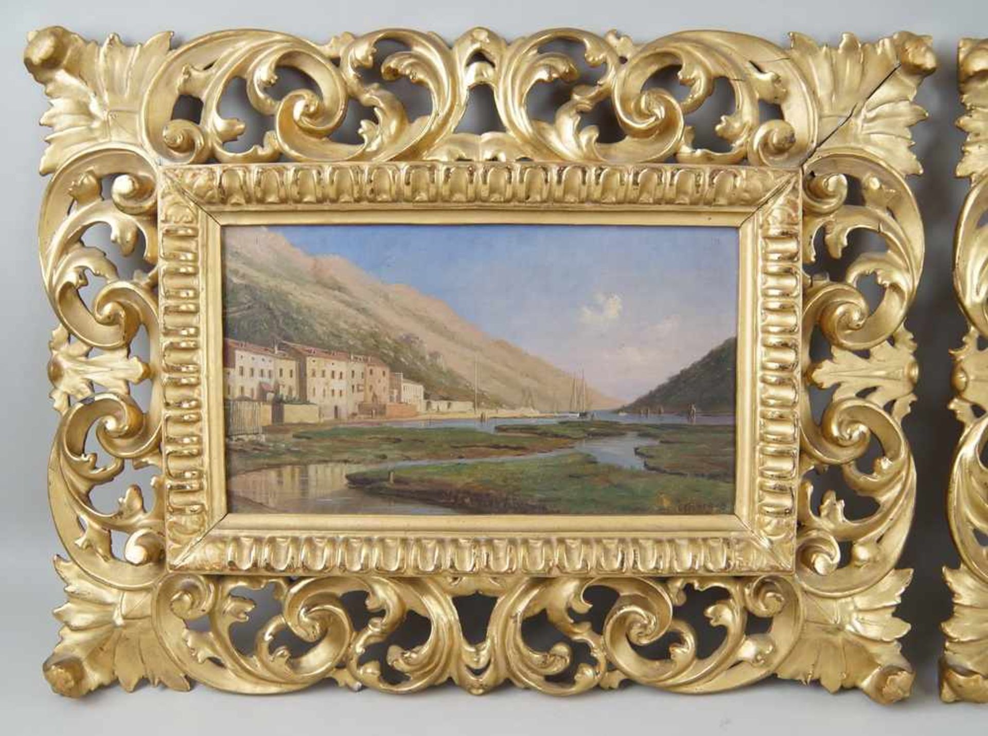 Paar prunkvoll geschnitzte florentiner Rahmen, vergoldet mit mediterranen - Bild 7 aus 16