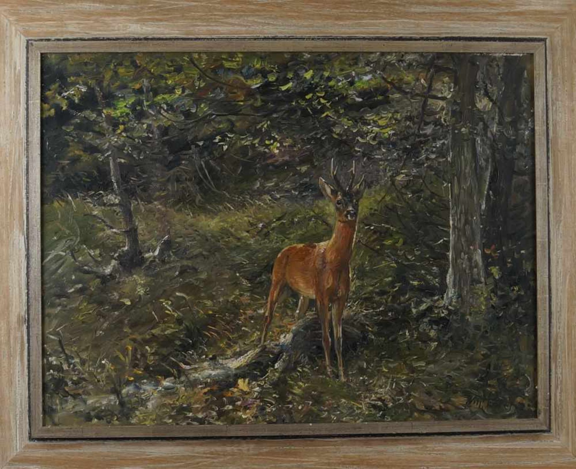 Willi Lorenz (1901-1981), Reh im Wald, Öl auf Leinwand, gerahmt, signiert, 61x81cm,< - Bild 4 aus 6