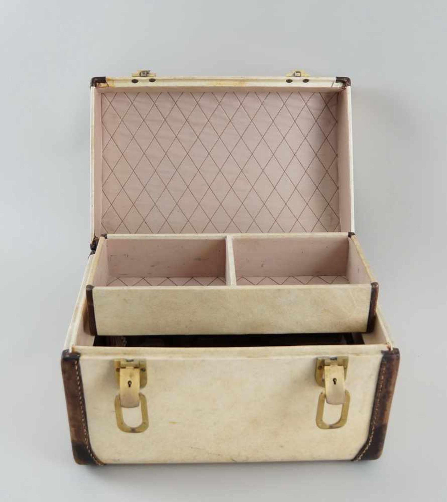 Feiner Koffer mit Beschlägen, Pergament, bezeichnet Franzi Italien, 22x32x22 cm - Bild 5 aus 8