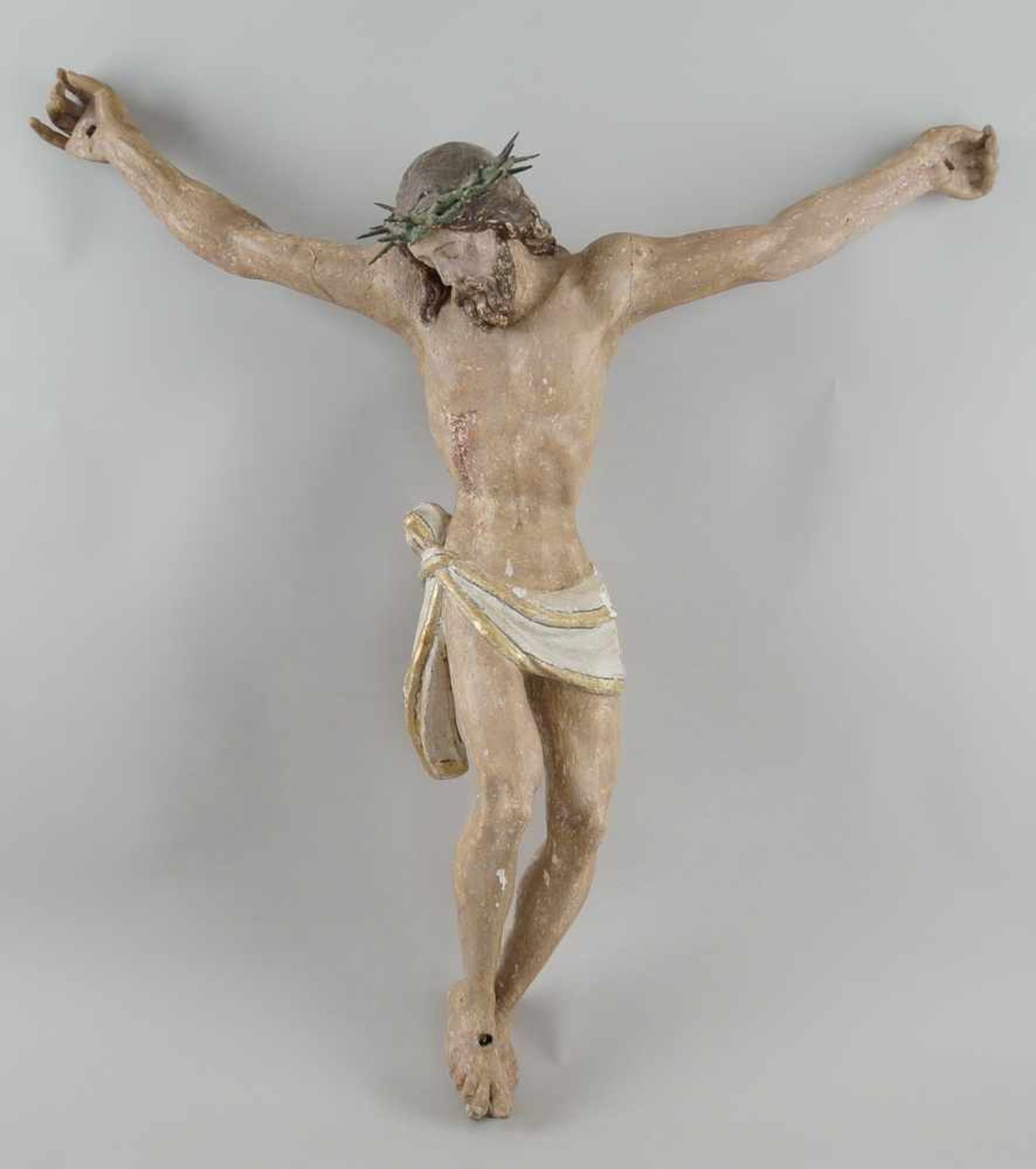 Korpus Christi, Holz geschnitzt und gefasst, 18. JH, Altersspuren, 70x68 cm