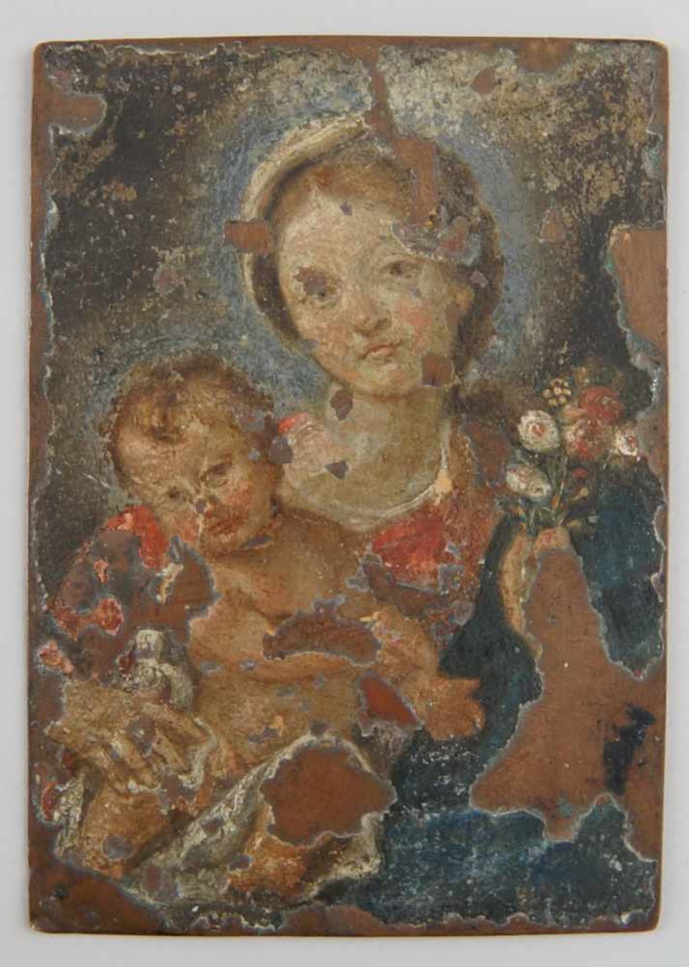 Maria mit Kind, auf Kupfer, verso fein graviert, 13x9,5cm - Bild 2 aus 6