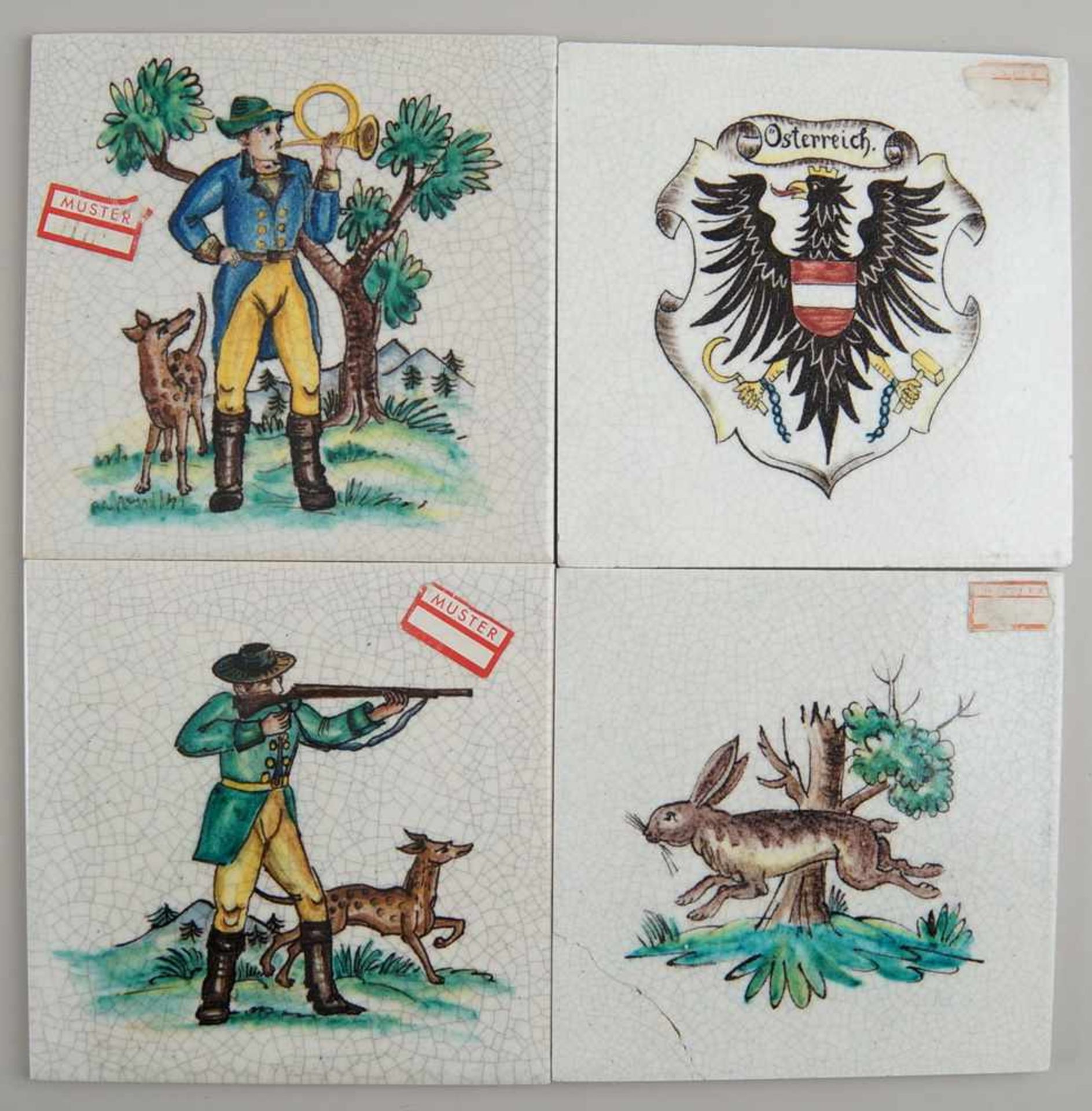 Vier Platten, Keramik, Österreich, Franz von Zülow, Schleiss Keramische Werkstätten,<br