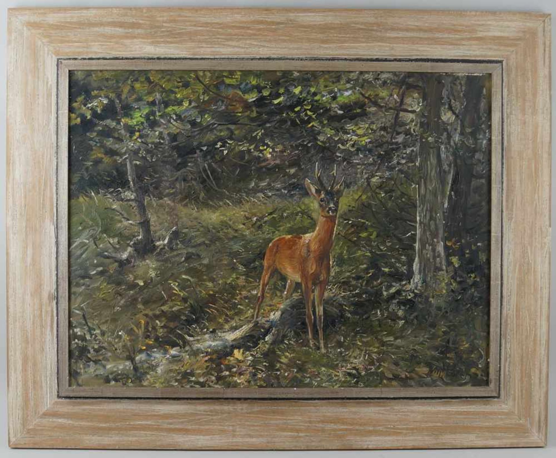 Willi Lorenz (1901-1981), Reh im Wald, Öl auf Leinwand, gerahmt, signiert, 61x81cm,<