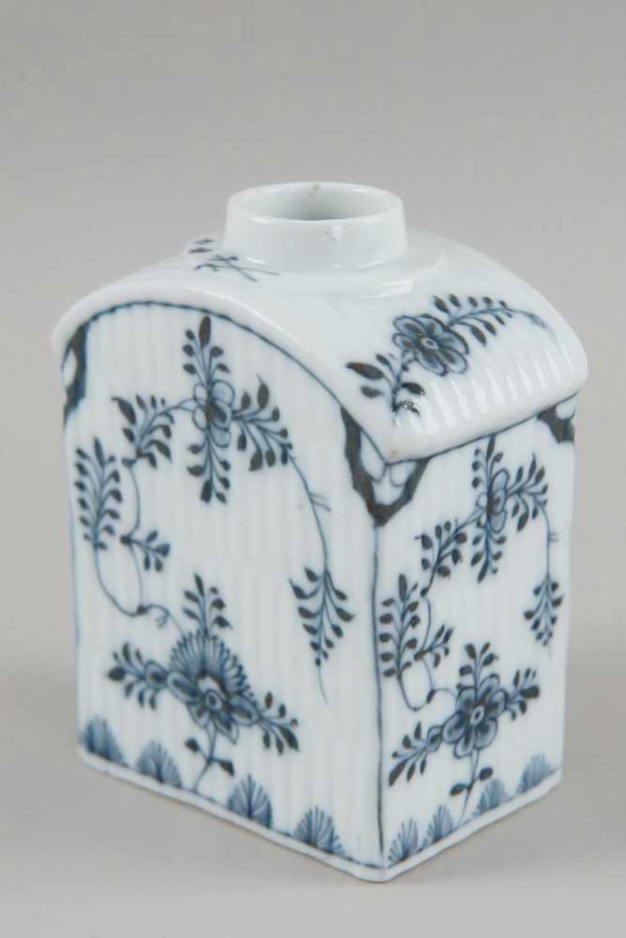 Rauenstein Teedose, gemarktet, blaues Blumenmuster unter Glasur, 18. JH, ohne Korken, H 10 - Bild 2 aus 5