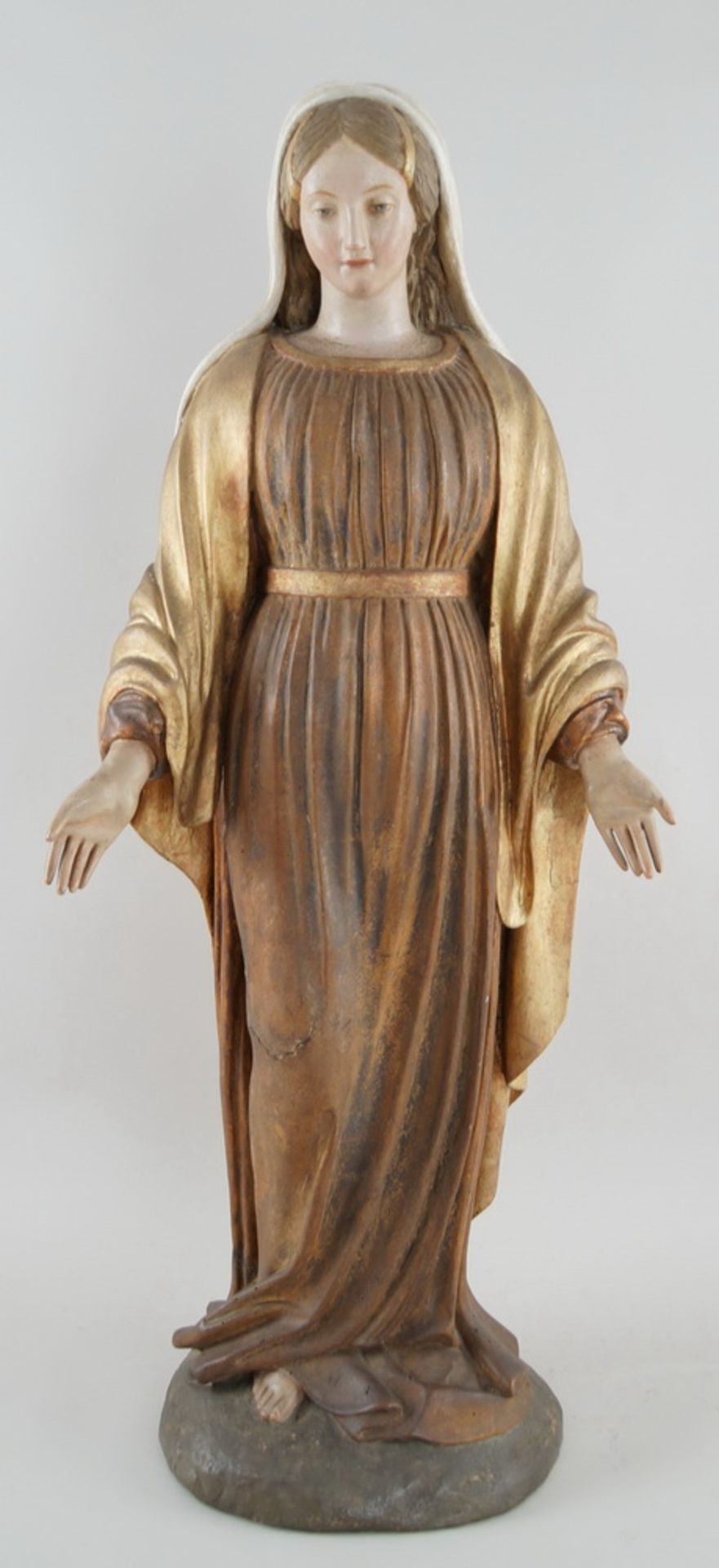 Prächtige neapolitanische Madonna, 19. JH, Holz geschnitzt und gefasst, vergoldet, H 91cm - Bild 2 aus 10