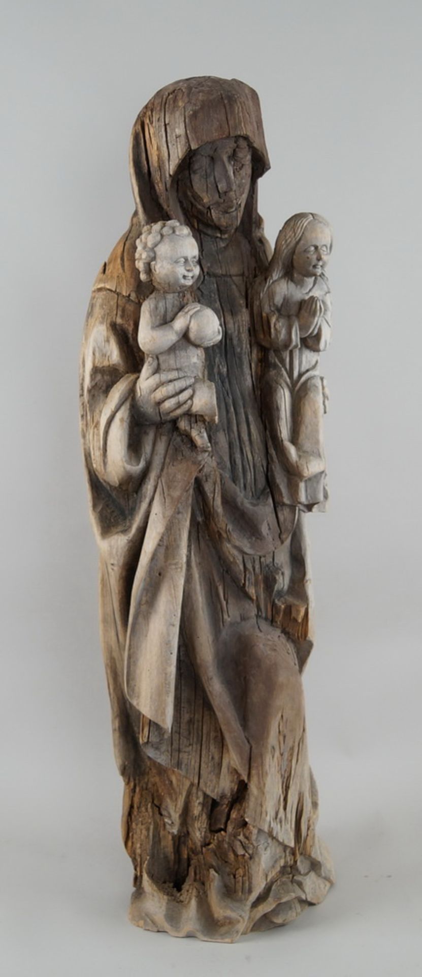 Gotische heilige Anna mit Mutter Maria und Jesus Christus auf dem Arm, Holz geschnitzt,