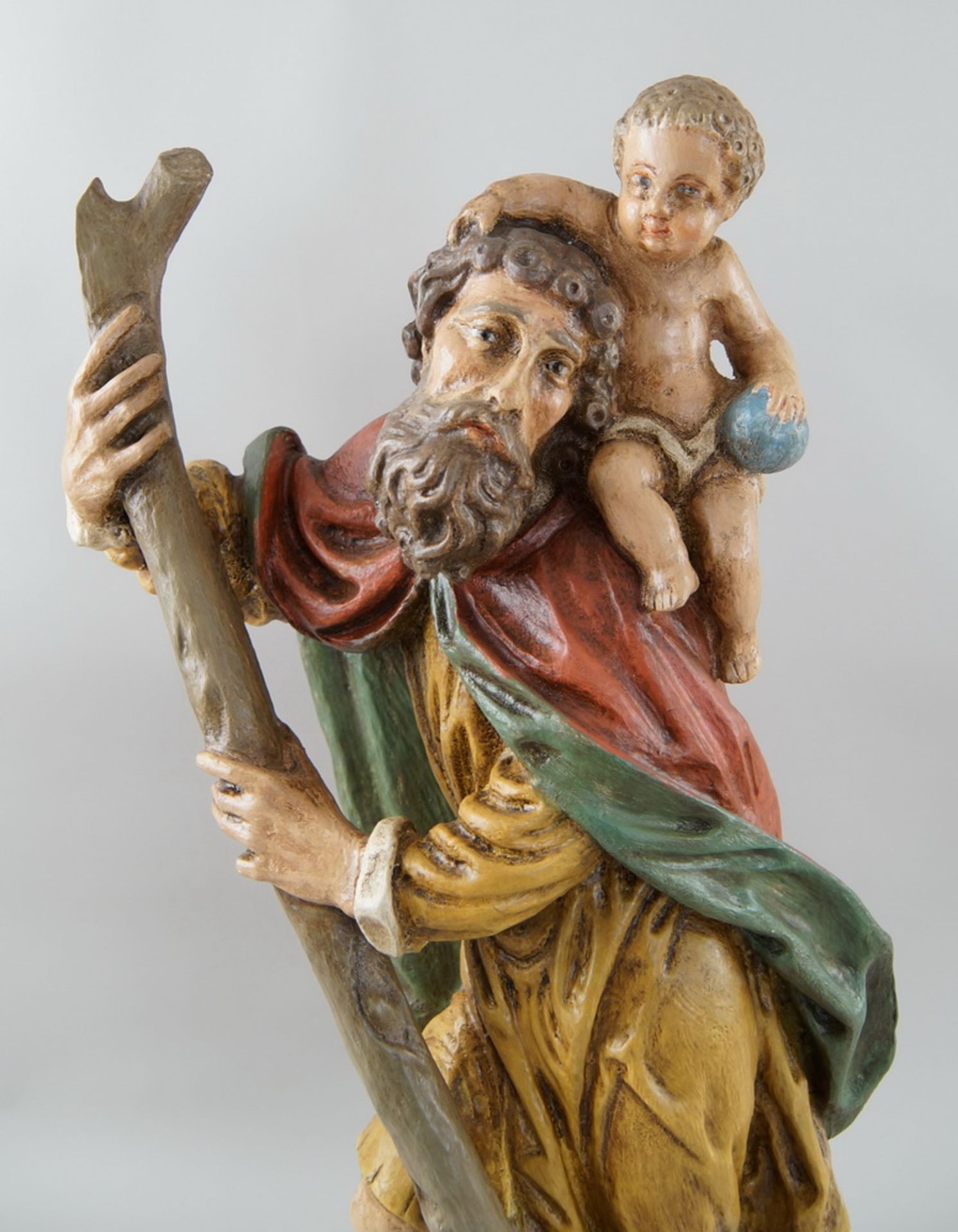 Heiliger Josef mit Jesus Christus als Kind auf seiner Schulter, Holz geschnitzt und - Bild 2 aus 7