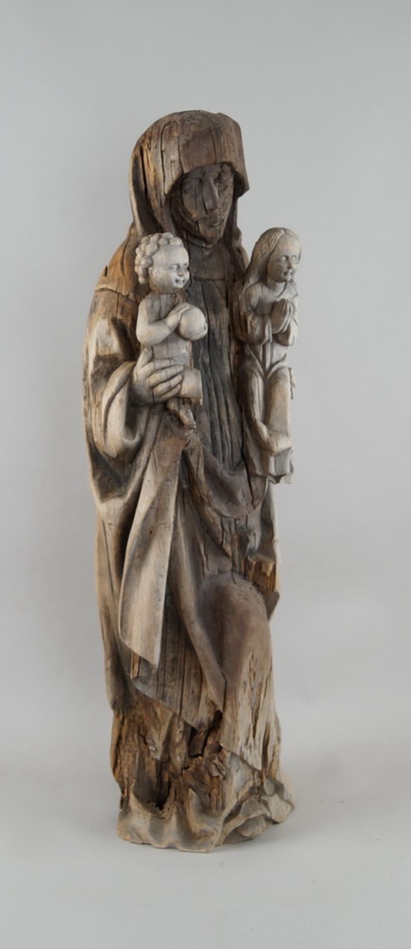 Gotische heilige Anna mit Mutter Maria und Jesus Christus auf dem Arm, Holz geschnitzt, - Bild 3 aus 10