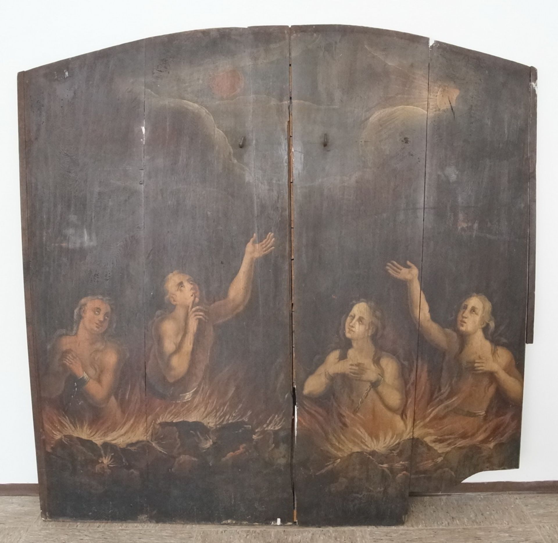 Rarität: Grosses Fegefeuer auf Holz, 18. JH, 2tlg., 172x175cm