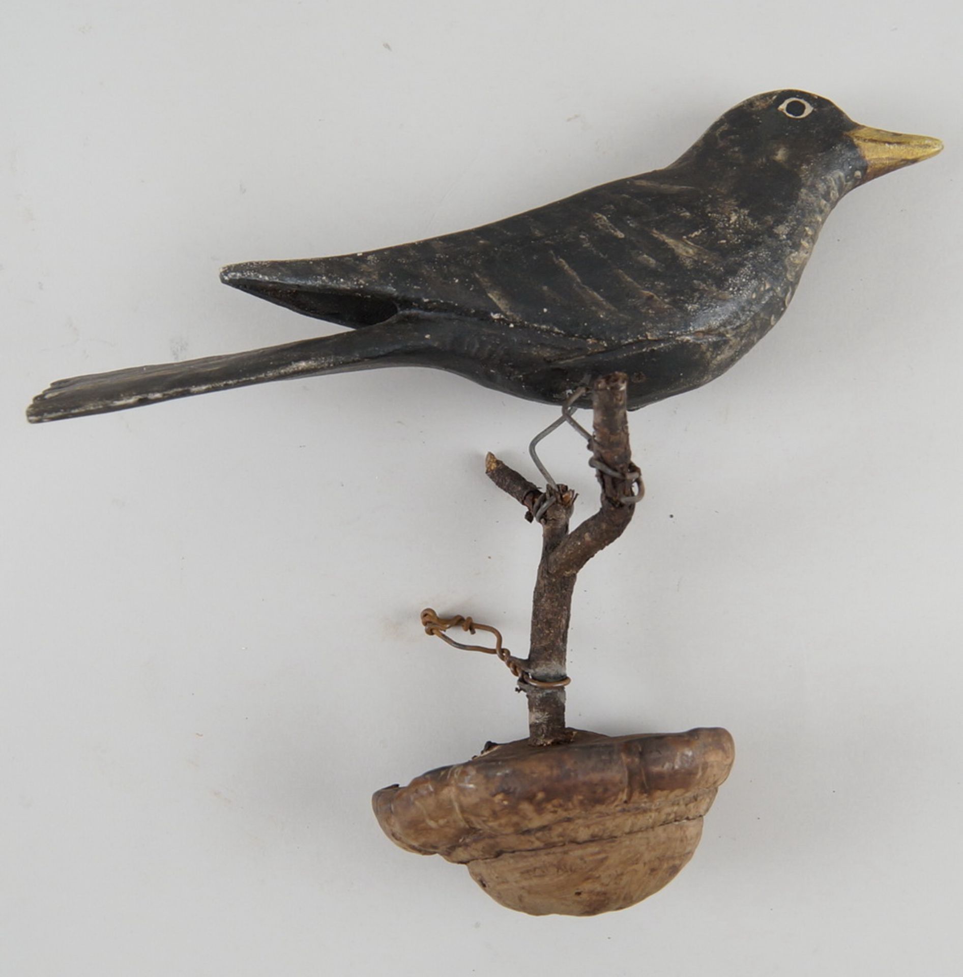 Singvogel/Amsel auf Ast, Holz geschnitzt und bemalt, 25x27x8cm - Bild 2 aus 4