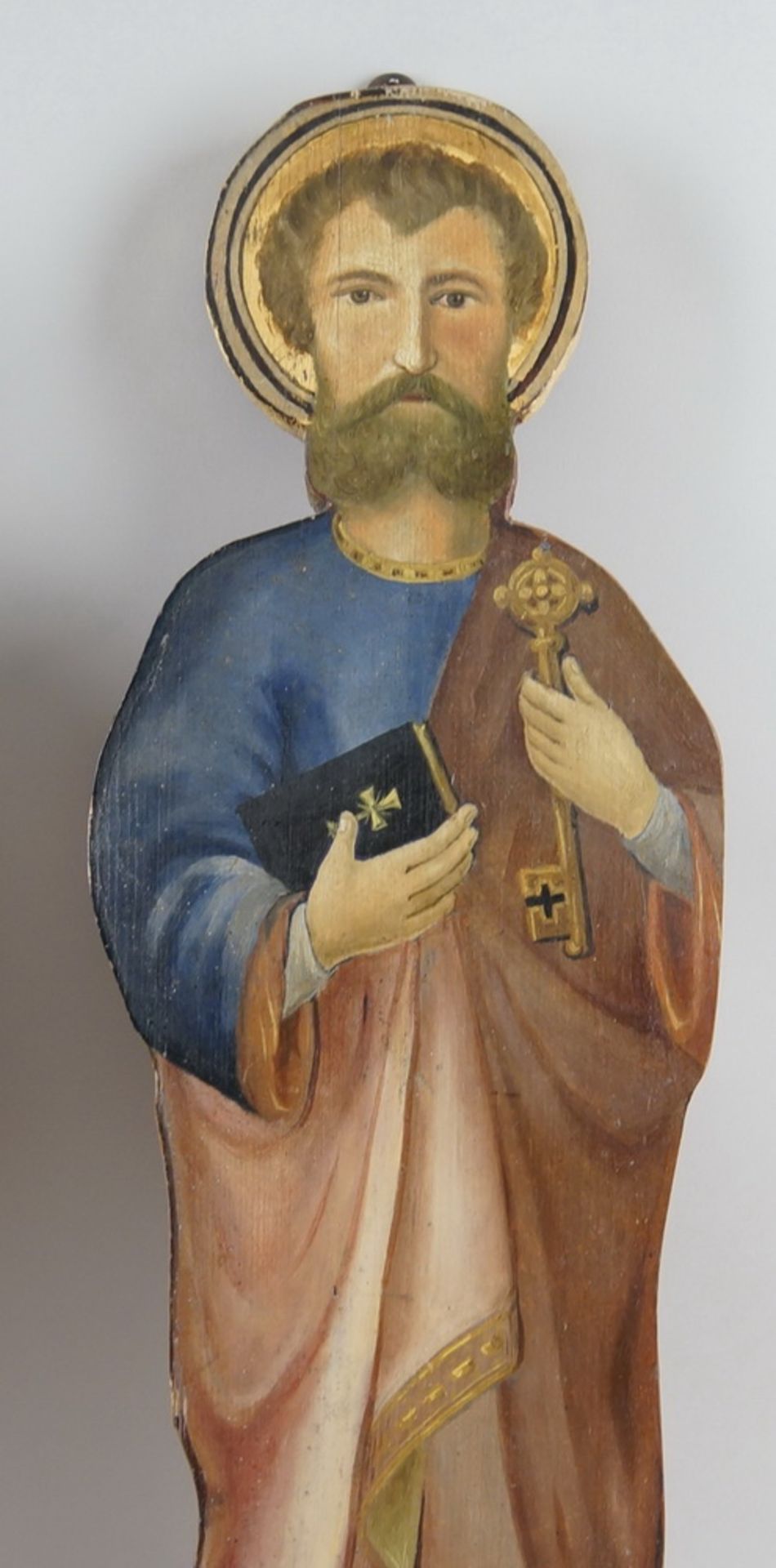 Peter und Paul, heiliger Petrus und Paulus, bemalte Holztafeln, 19. JH, geschnitzt, H 68cm - Bild 6 aus 7