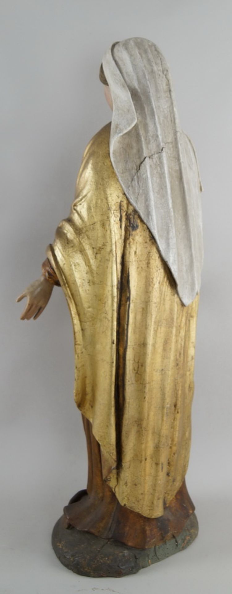 Prächtige neapolitanische Madonna, 19. JH, Holz geschnitzt und gefasst, vergoldet, H 91cm - Bild 7 aus 10