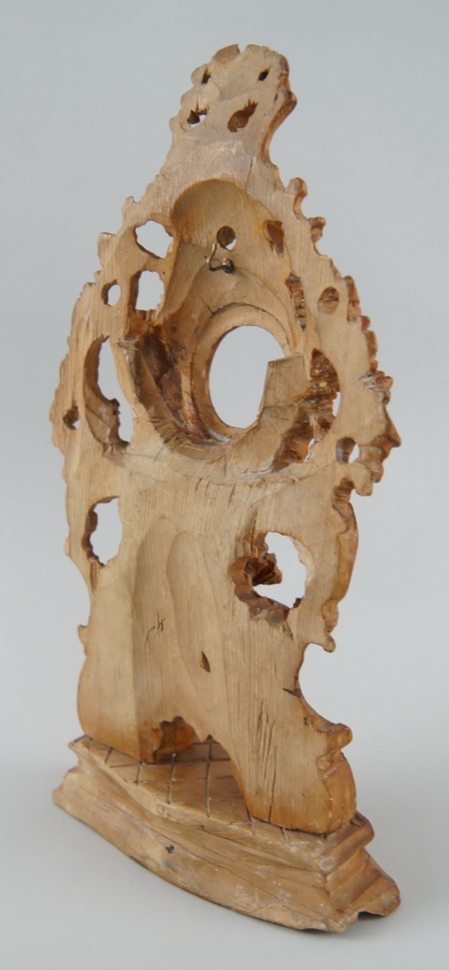 Grödener Taschenuhranhalter, 19. JH, Holz geschnitzt, 31x16x7cm - Bild 5 aus 5