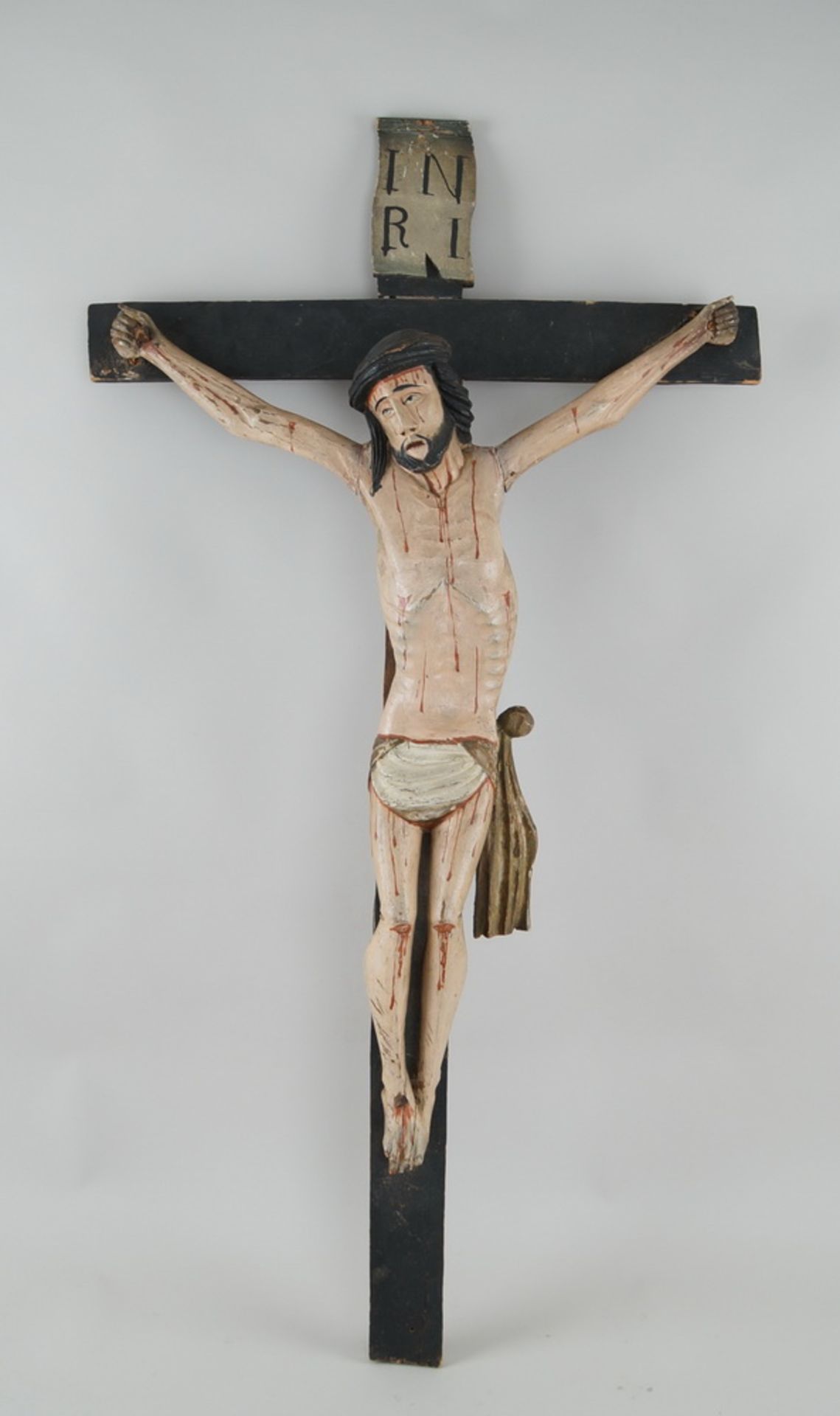 Kruzifix mit Korpus Christi, Holz geschnitzt und gefasst, 114x60 cm, Korpus 81x55cm