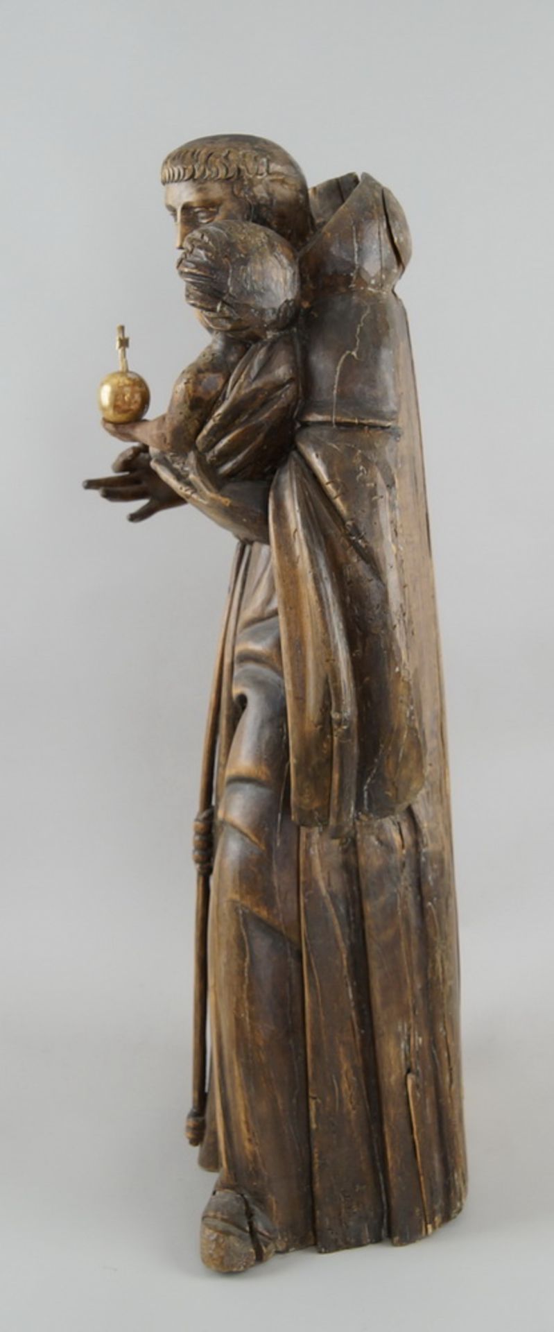 Heiliger Antonius mit Jesus auf dem Arm, um 1700, Holz geschnitzt, verso alter Zettel mit - Bild 6 aus 8