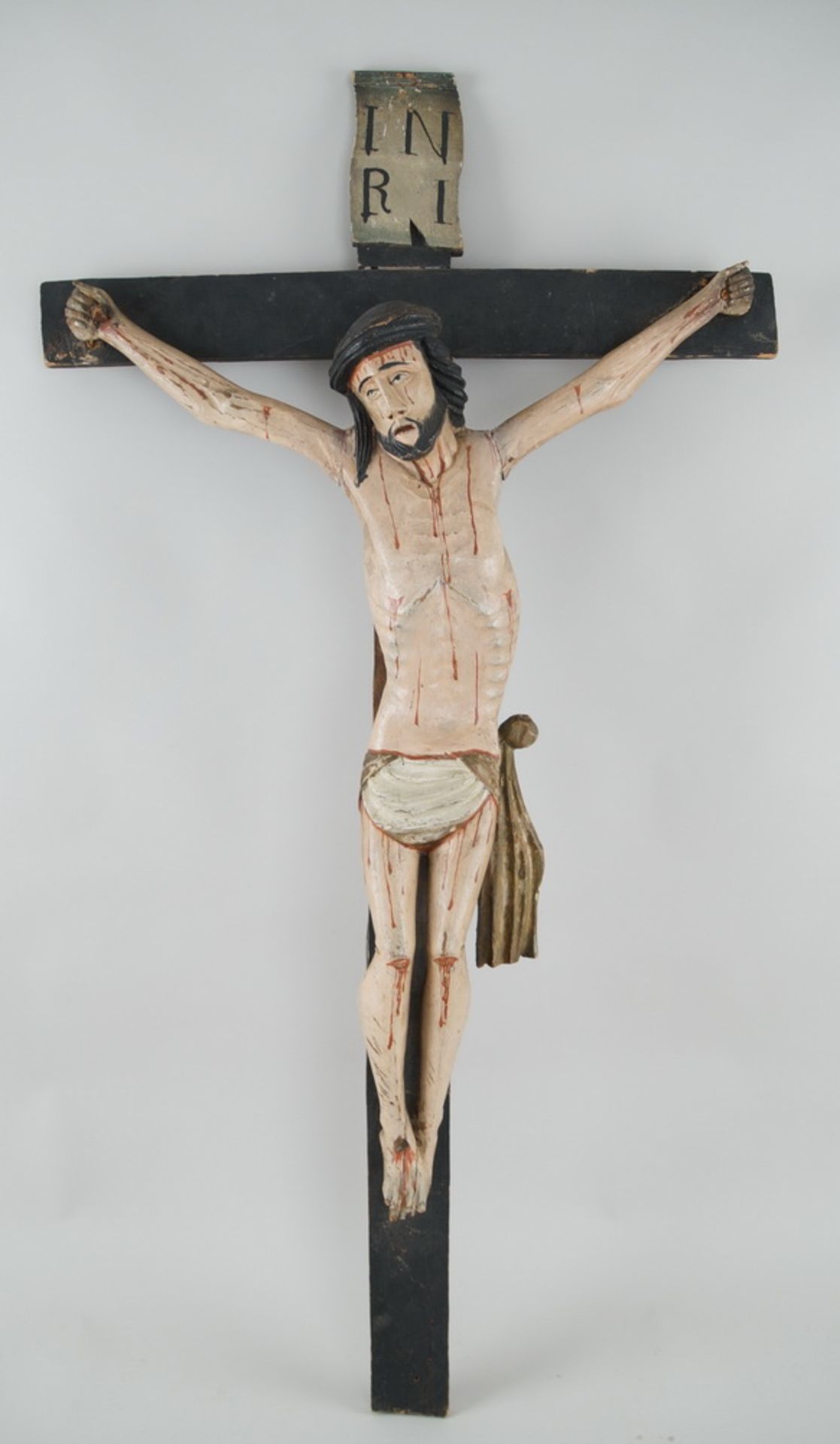 Kruzifix mit Korpus Christi, Holz geschnitzt und gefasst, 114x60 cm, Korpus 81x55cm - Bild 2 aus 7