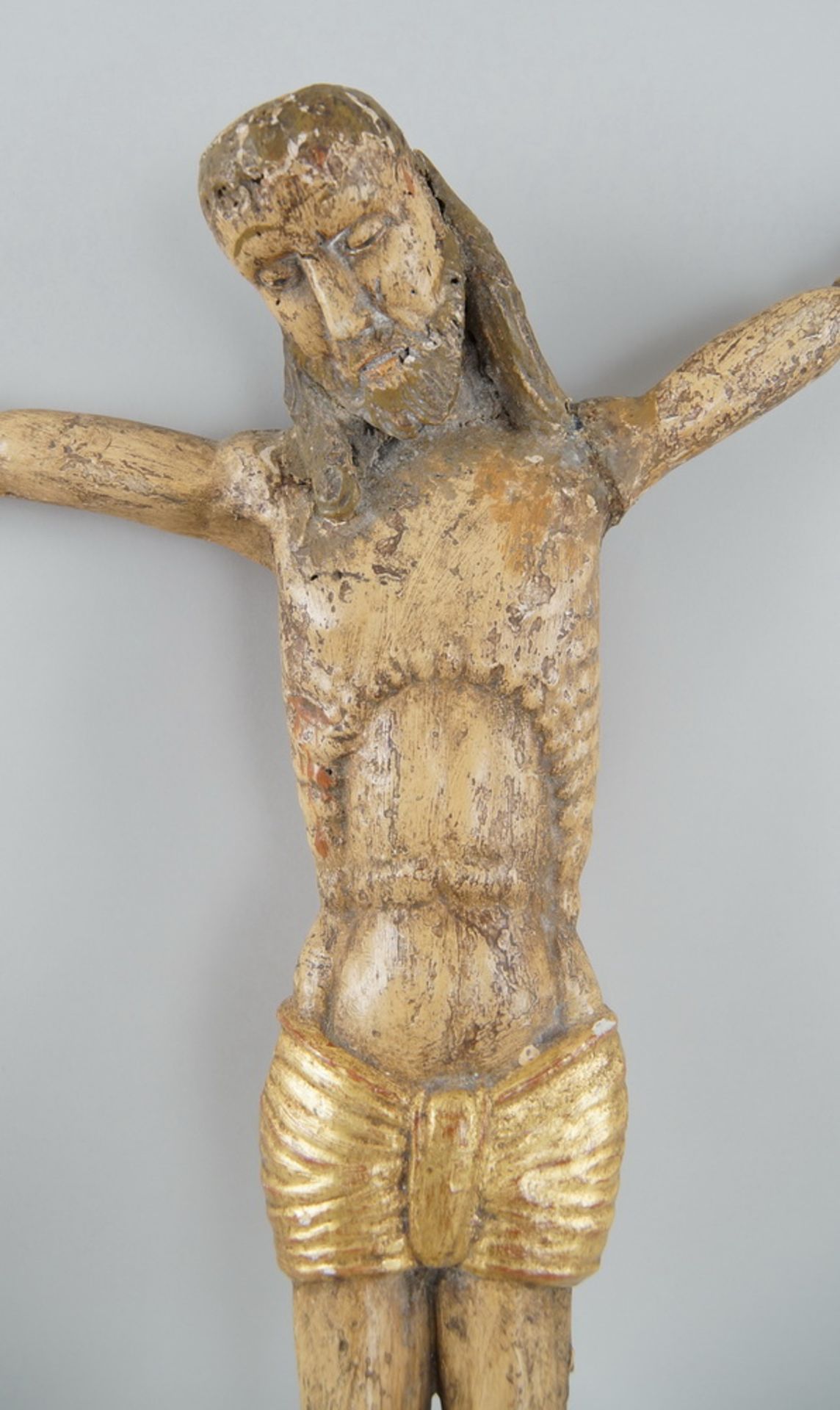 Gotischer Korpus Christi, Holz geschnitzt und gefasst, alte Restaurierungen, 66x64cm - Bild 4 aus 6