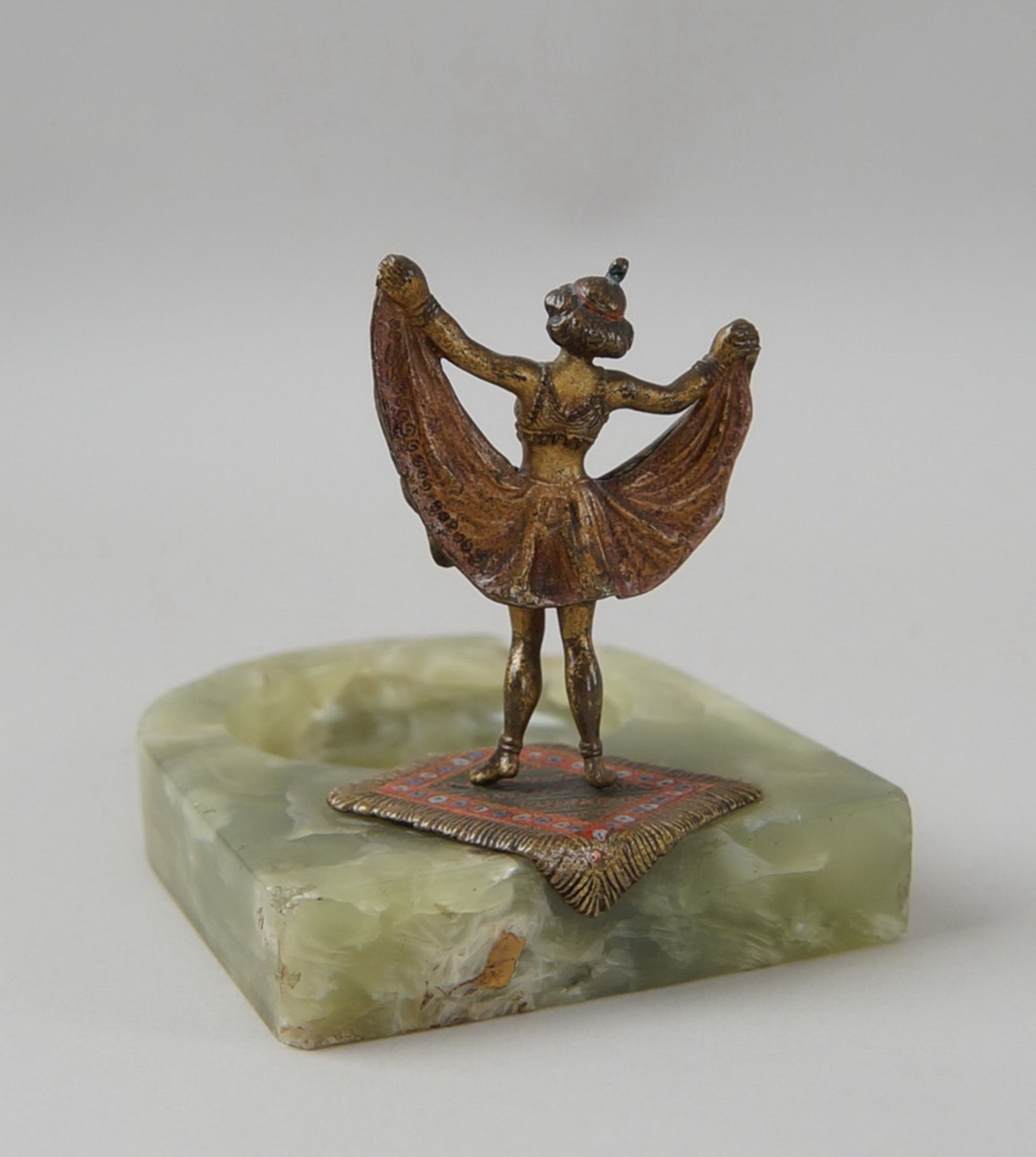 Wiener Bronze, tanzendes orientalisches Mädchen, Rock zum hochklappen, mit Onyxschale - Bild 8 aus 10