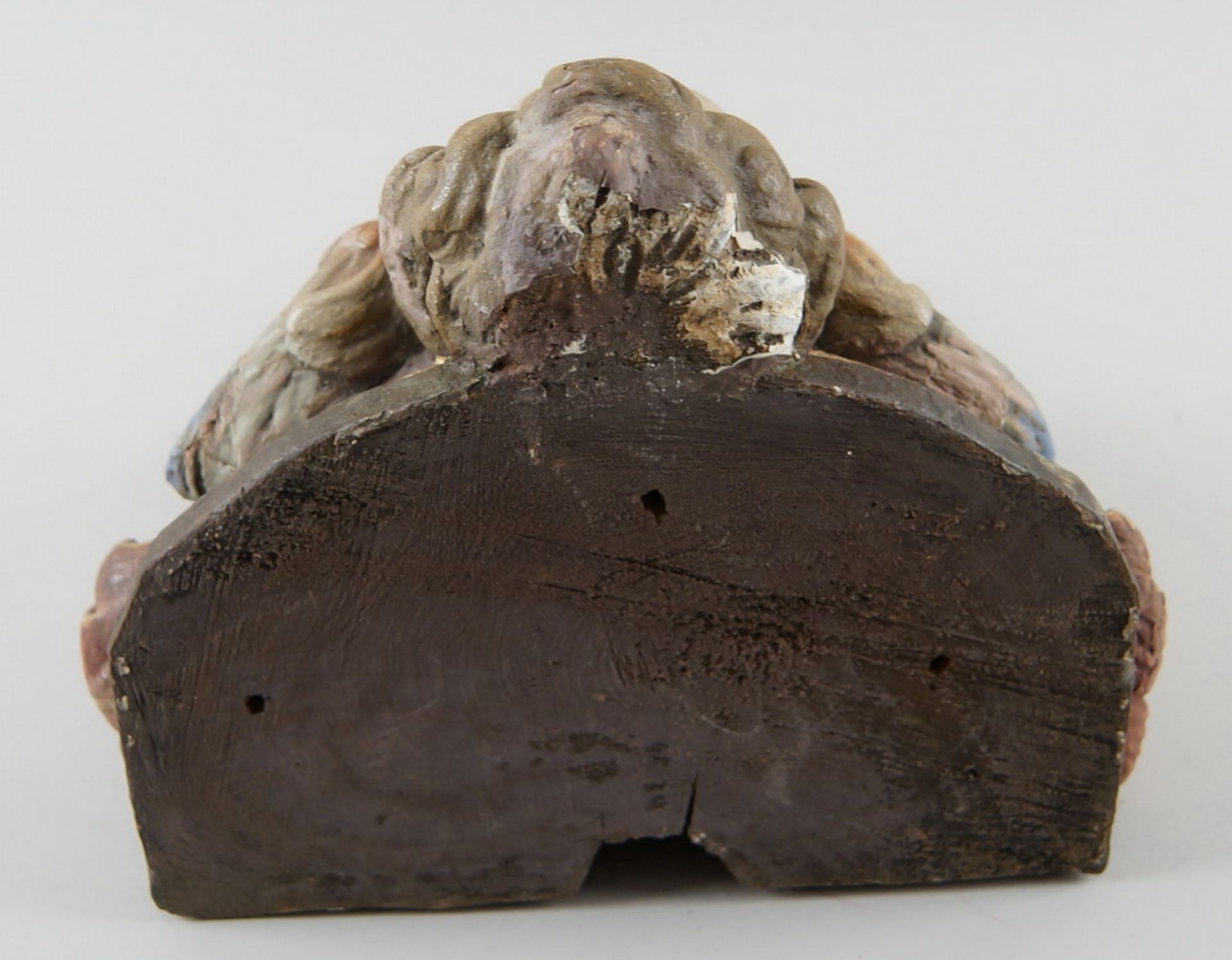 Prunkvolle Konsole mit geflügeltem Engelskopf, Holz geschnitzt und gefasst, 28x25x21cm - Bild 5 aus 5