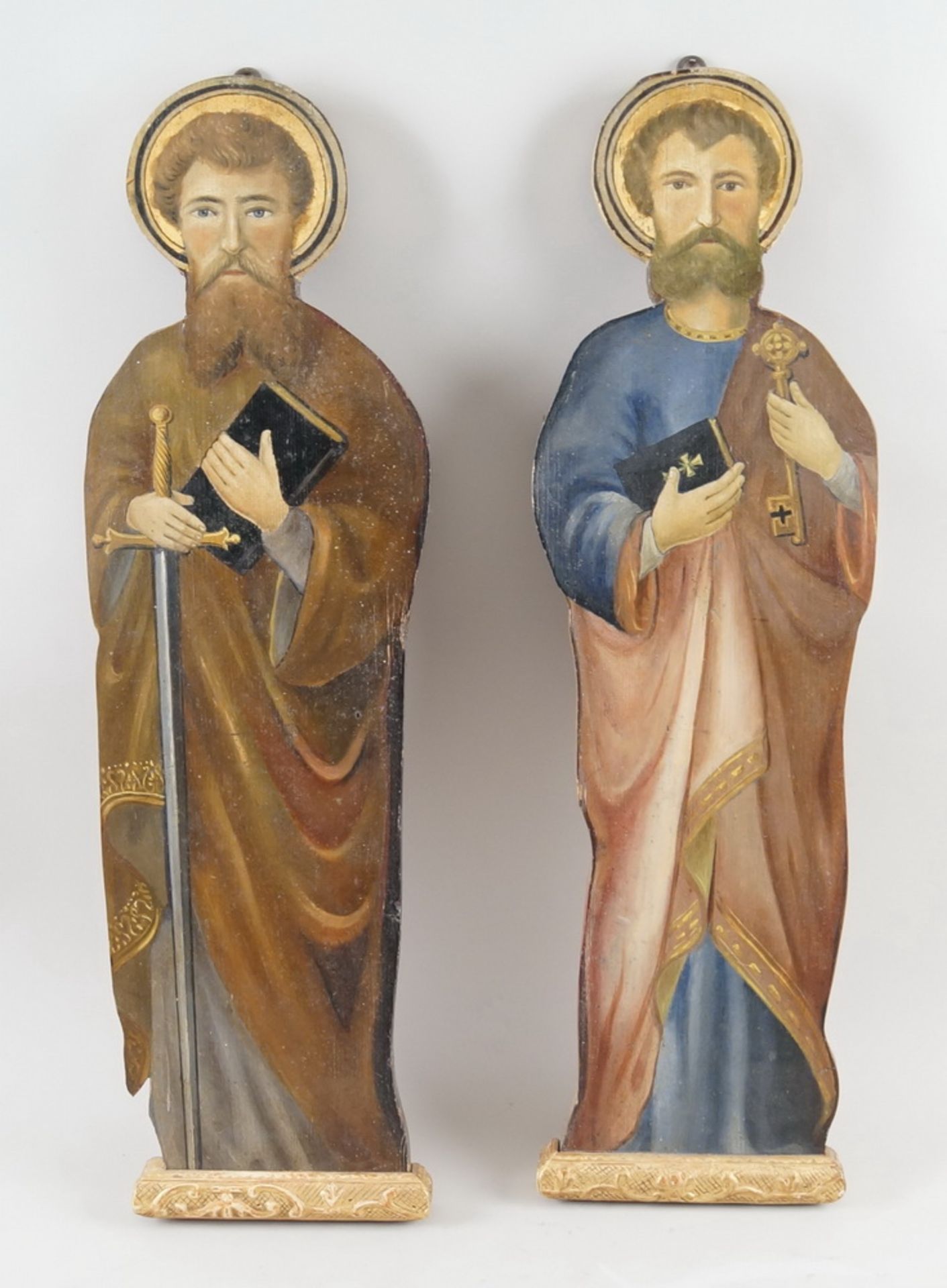 Peter und Paul, heiliger Petrus und Paulus, bemalte Holztafeln, 19. JH, geschnitzt, H 68cm - Bild 2 aus 7