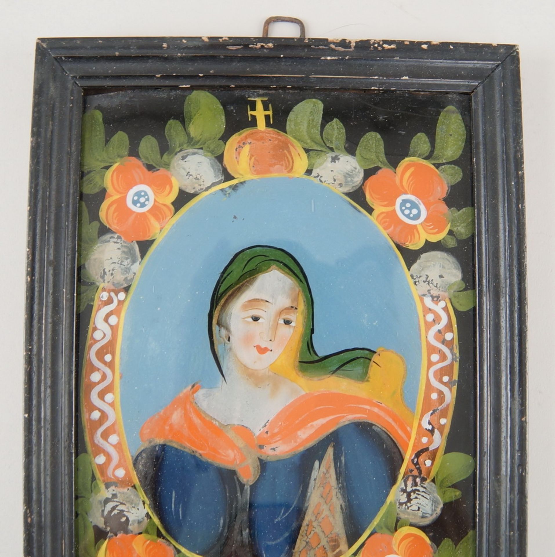 Hinterglasbild / Hinterglasmalerei, heilige Johanna (S. Johana), mit Holzrahmen, 24,5x18cm - Bild 4 aus 5