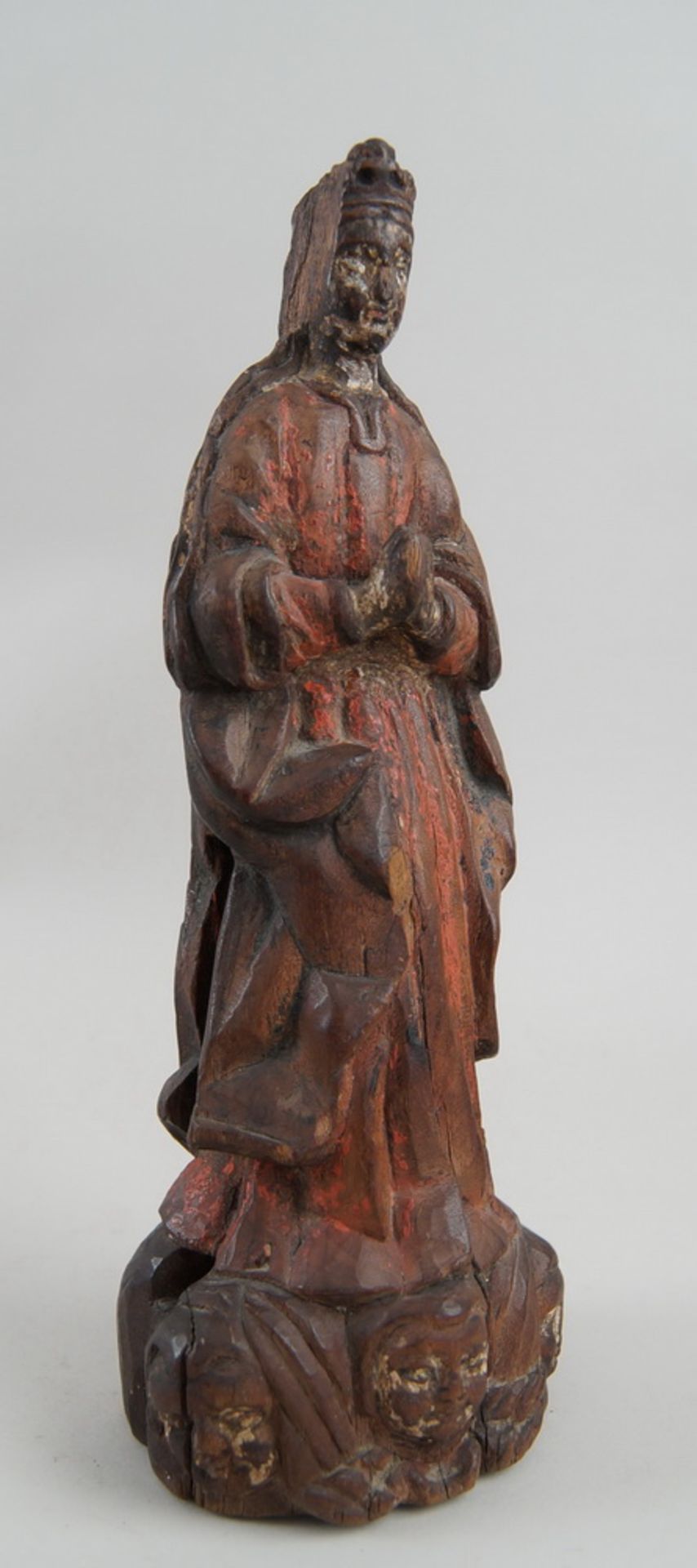 Spanische Madonna / Sichelmadonna, Holz geschnitzt und gefasst, 17. JH, Altersspuren, H27cm - Bild 6 aus 7