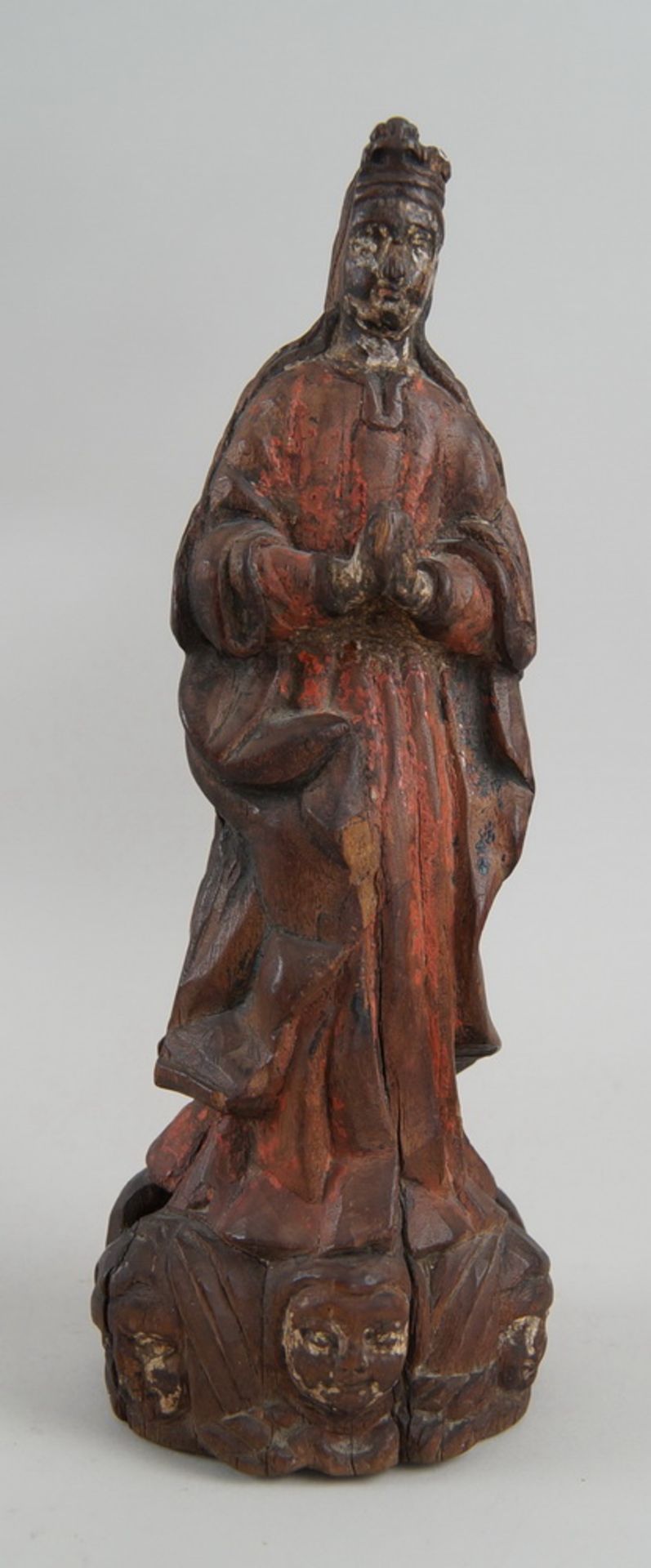 Spanische Madonna / Sichelmadonna, Holz geschnitzt und gefasst, 17. JH, Altersspuren, H27cm