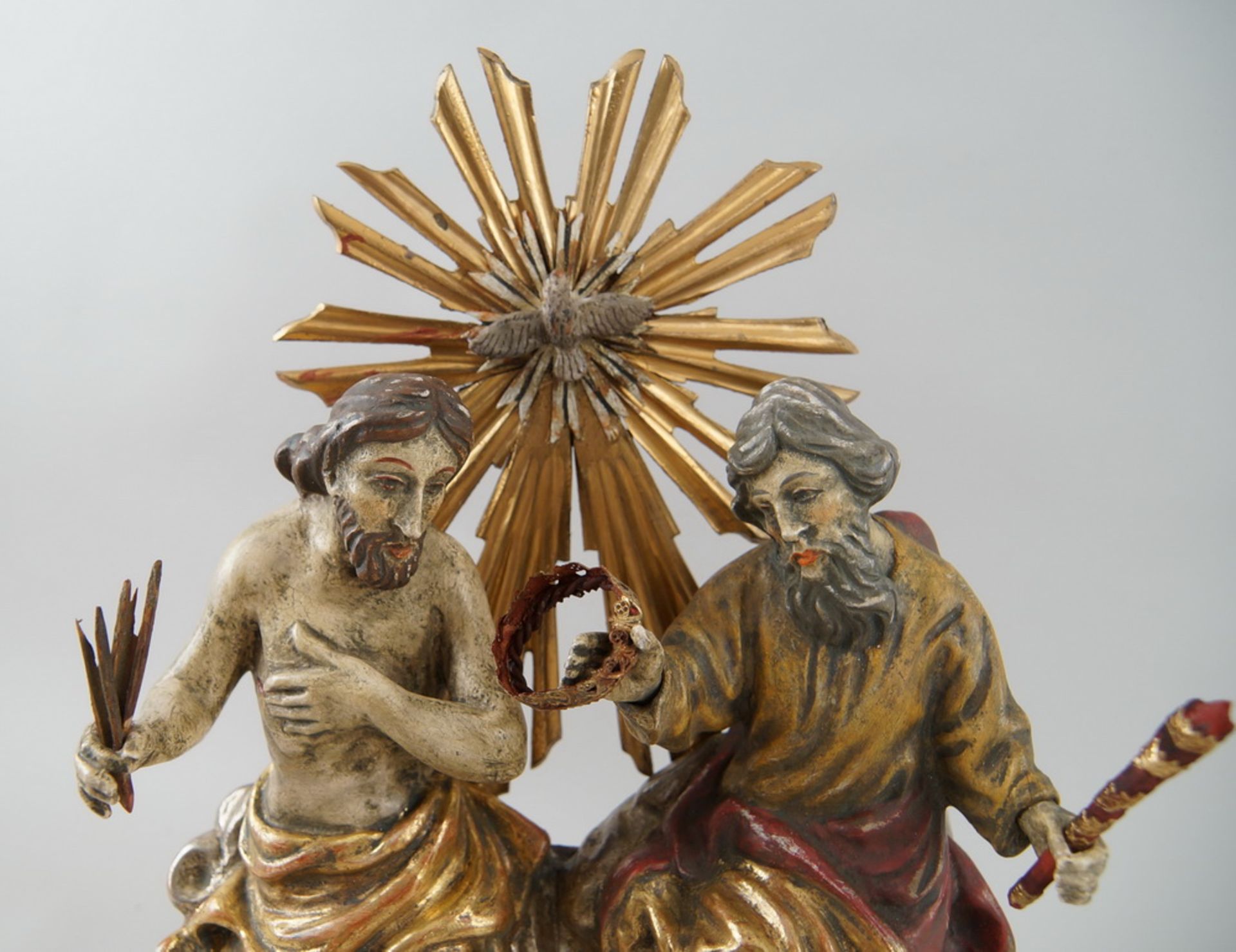 Heilige Dreifaltigkeit, Holz geschnitzt und gefasst, vergoldet, 38x26x12cm - Bild 6 aus 7