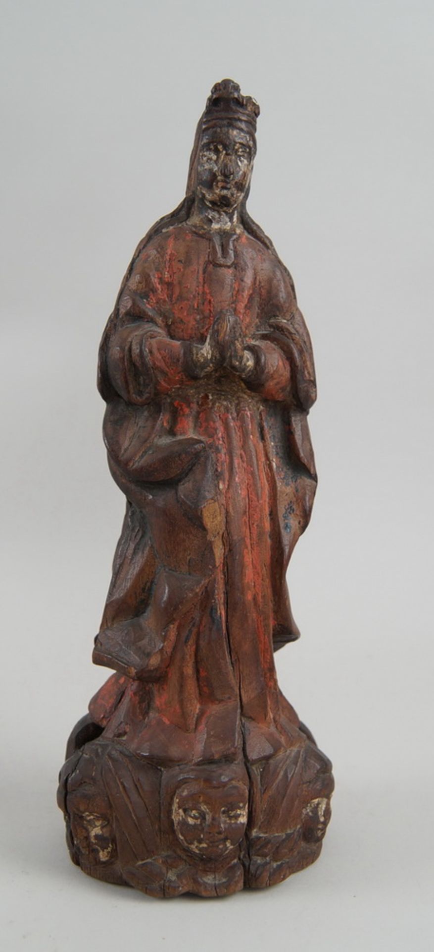Spanische Madonna / Sichelmadonna, Holz geschnitzt und gefasst, 17. JH, Altersspuren, H27cm - Bild 2 aus 7