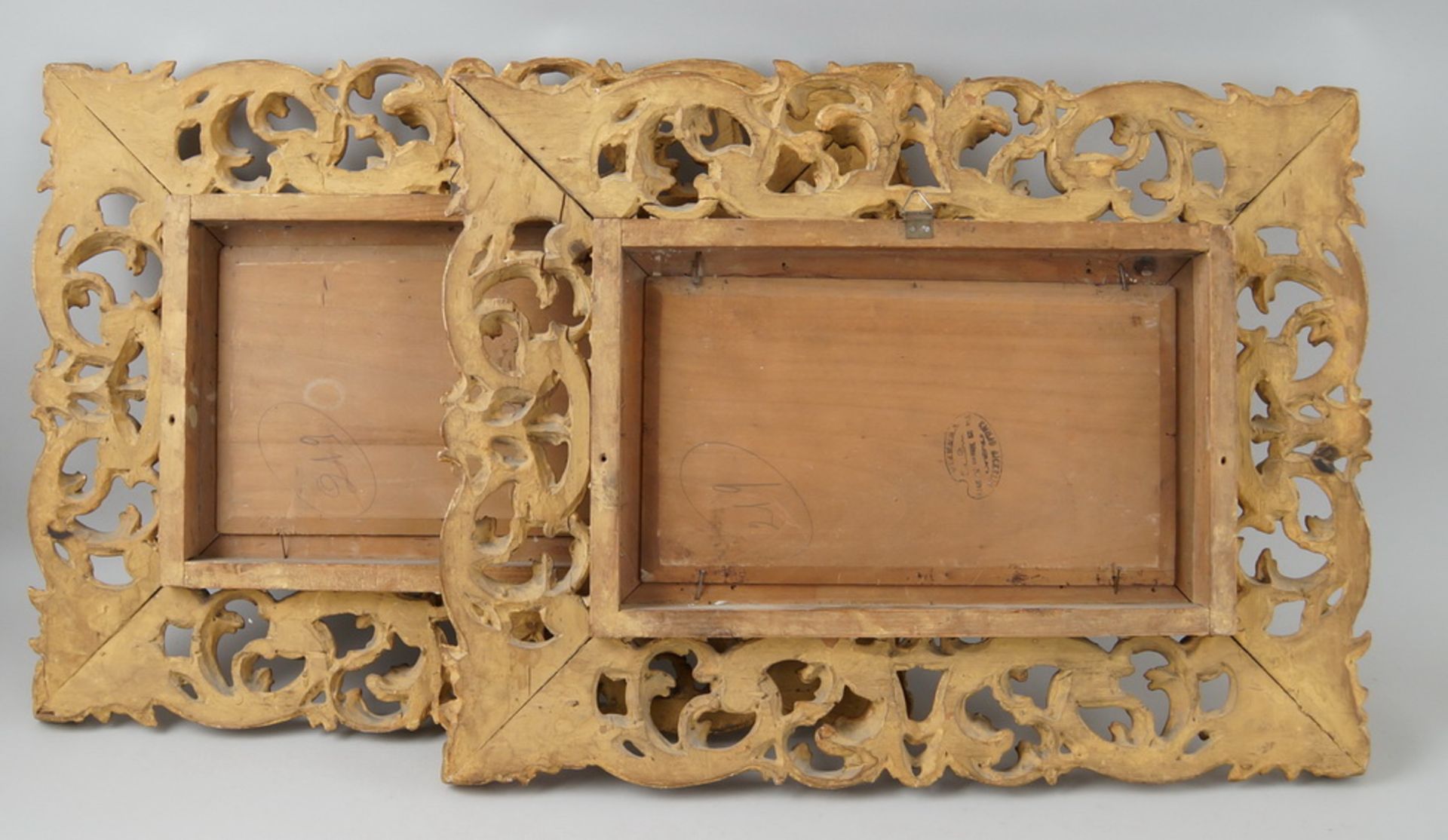 Paar prunkvoll geschnitzte florentiner Rahmen, vergoldet mit mediterranenHafendarstellungen, Öl - Bild 13 aus 16