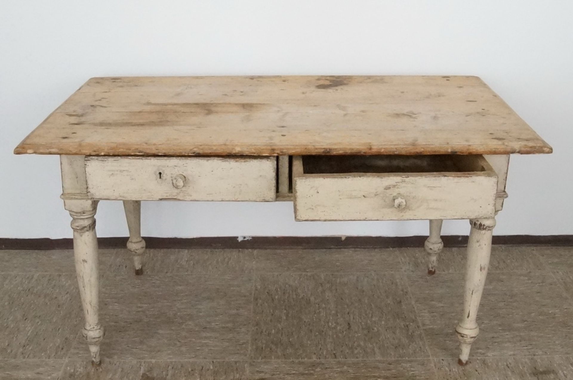 Grosser Tisch, Weichholz, zwei Schübe, 19. JH, 79x149x85cm - Bild 5 aus 7