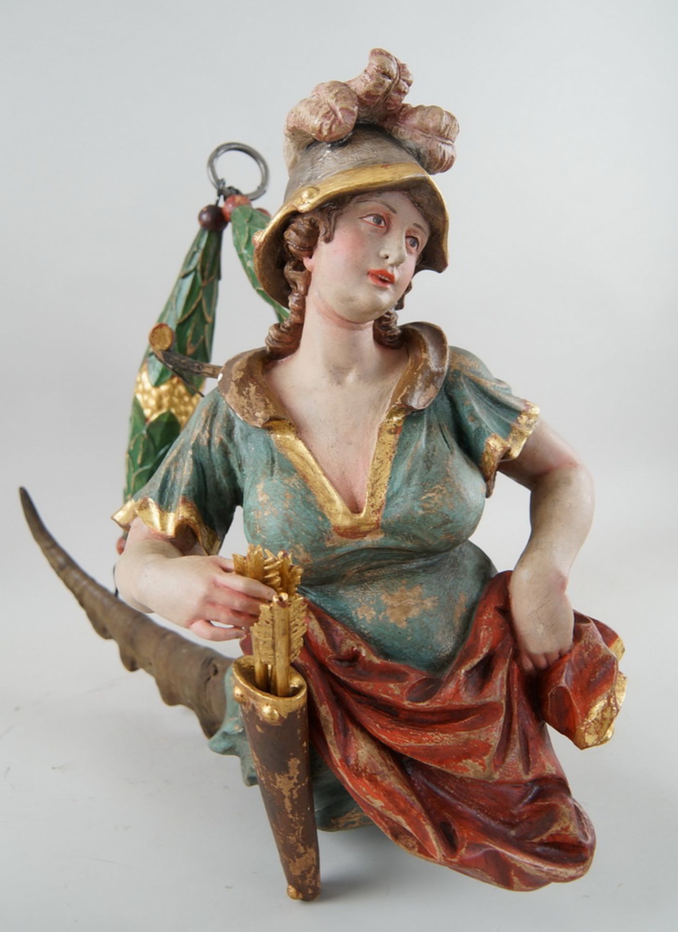 Lüsterweibchen der Jagdgöttin Diana, Holz geschnitzt und gefasst mit echtem Horn,48x57x40cm - Bild 3 aus 8