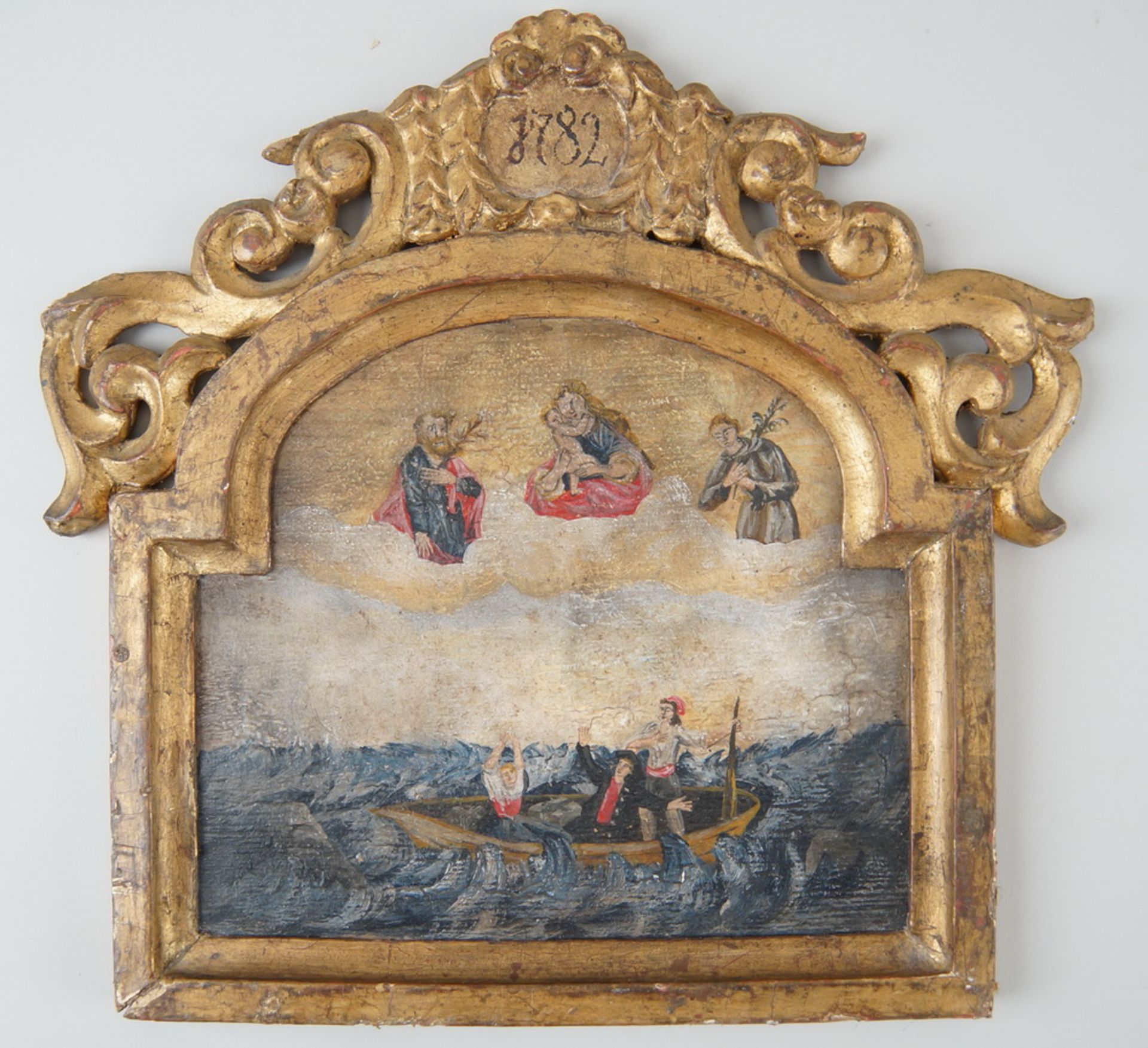 Barocke Votivtafel, in Seenot, auf Holz, datiert 1782, 34x35cm - Bild 2 aus 4