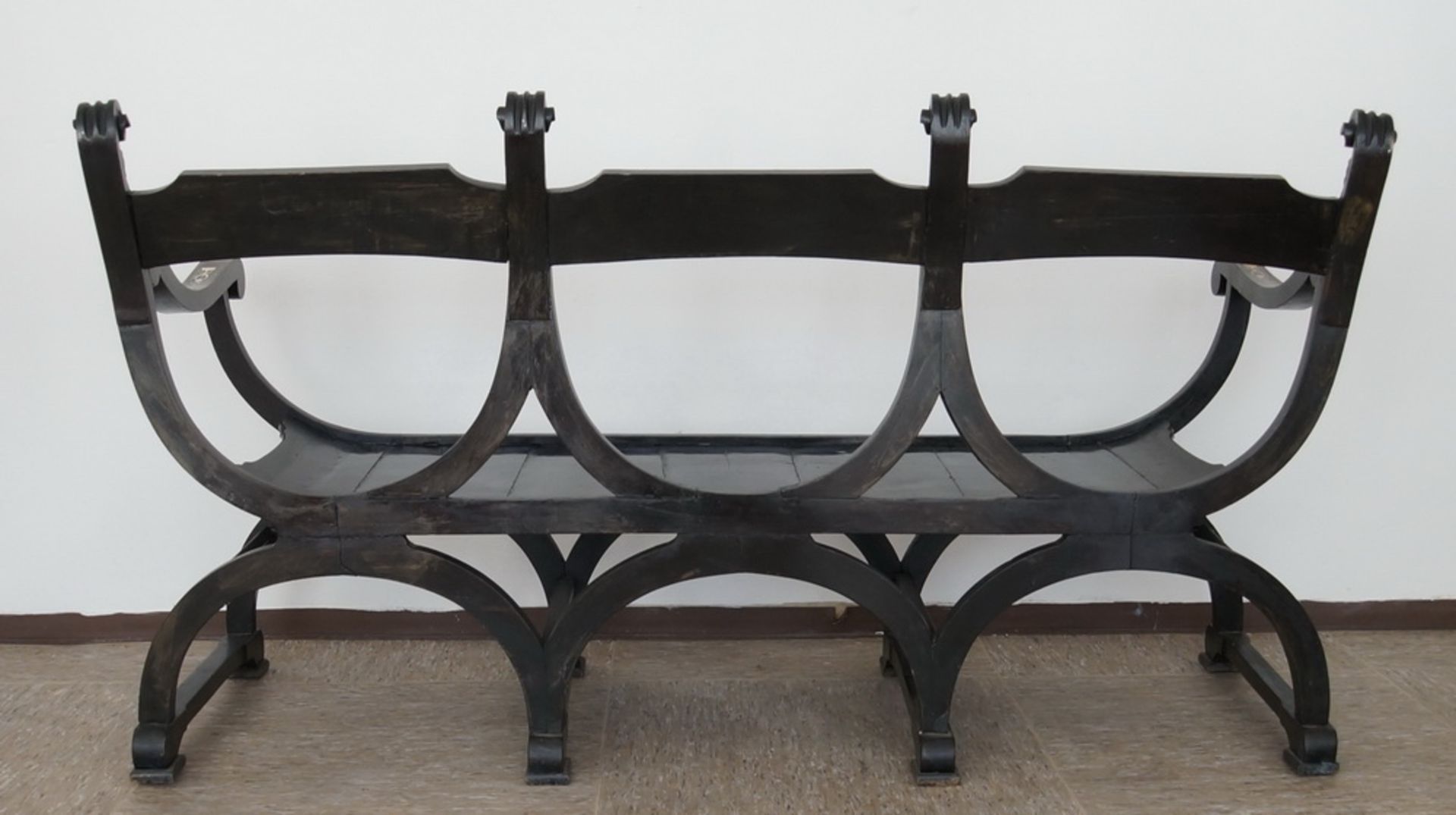 Prunkvolle Sitzbank, ebonisiertes Holzgestell mit reichlichen Elfenbein - Intarsien,minimale - Image 8 of 9