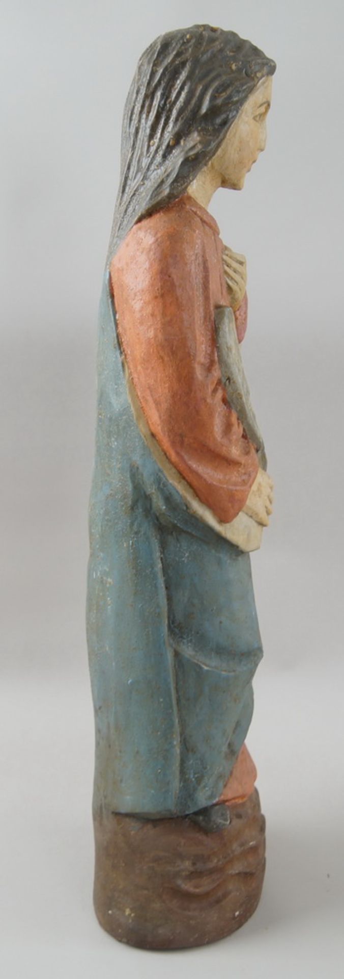 Heiligenskulptur mit Feder in der Hand, Holz geschnitzt und gefasst, H 60 cm - Bild 6 aus 7