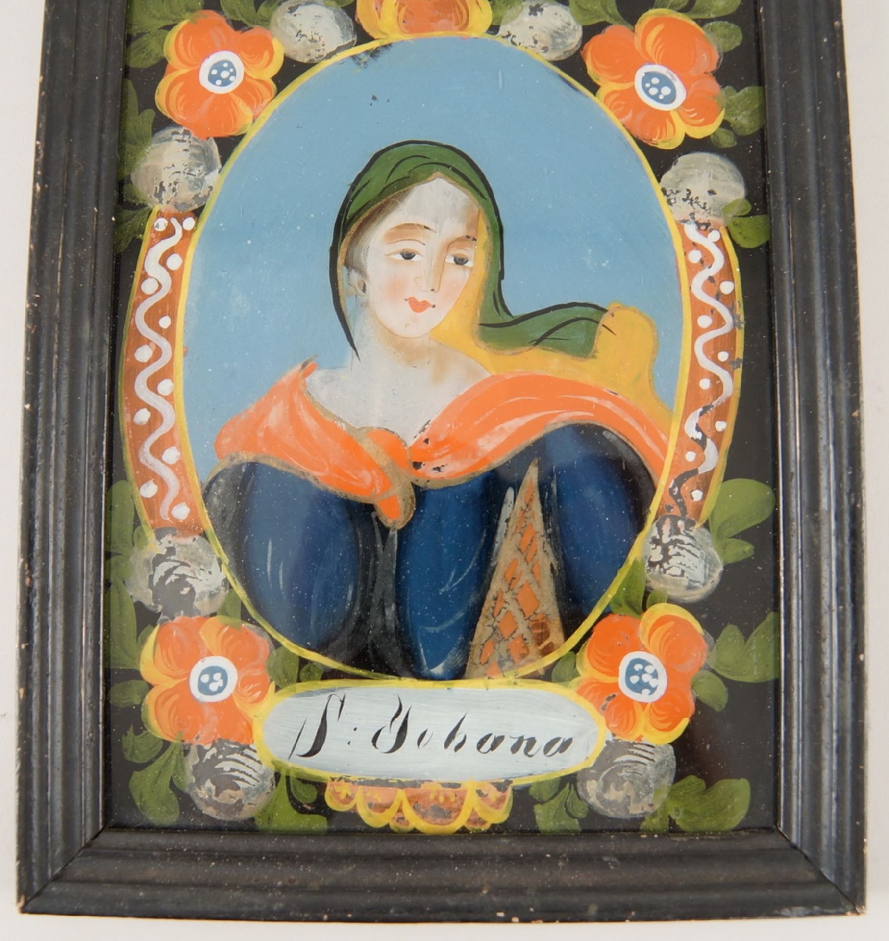 Hinterglasbild / Hinterglasmalerei, heilige Johanna (S. Johana), mit Holzrahmen, 24,5x18cm - Bild 3 aus 5