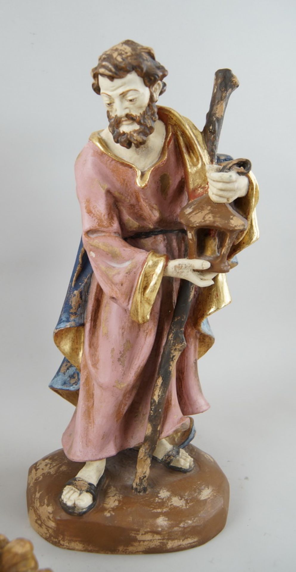 Krippenfiguren, die heilige Familie, Maria, Josef und das Jesuskind, Holz geschnitzt undgefasst, - Bild 5 aus 9