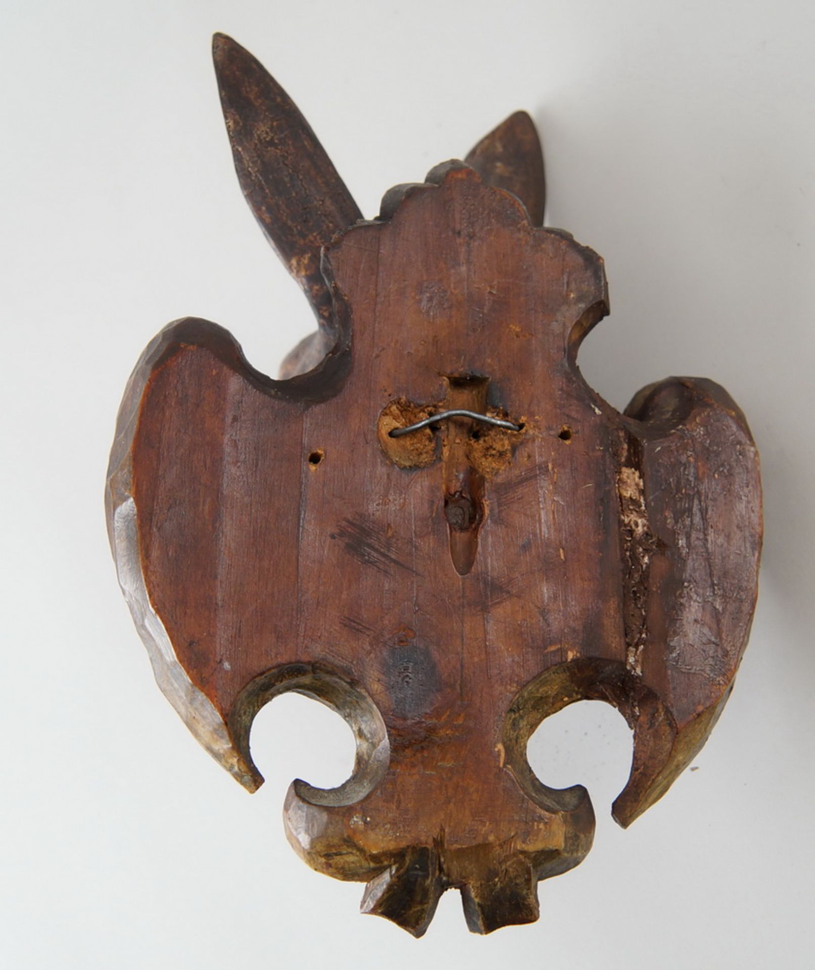 Hasenkopf, Holz geschnitzt und gefasst auf prunkvoller Wandapplike, 30x19x15cm - Bild 6 aus 7