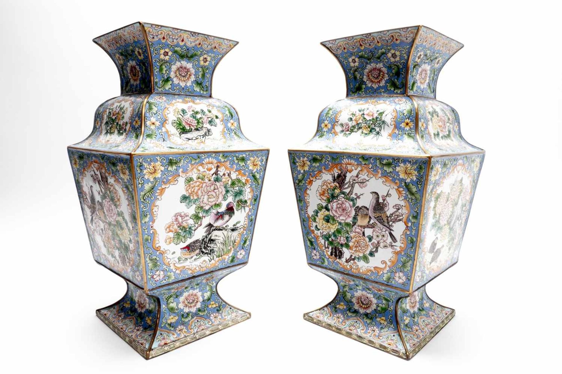 Pair of Asian enamel vases - Image 2 of 13