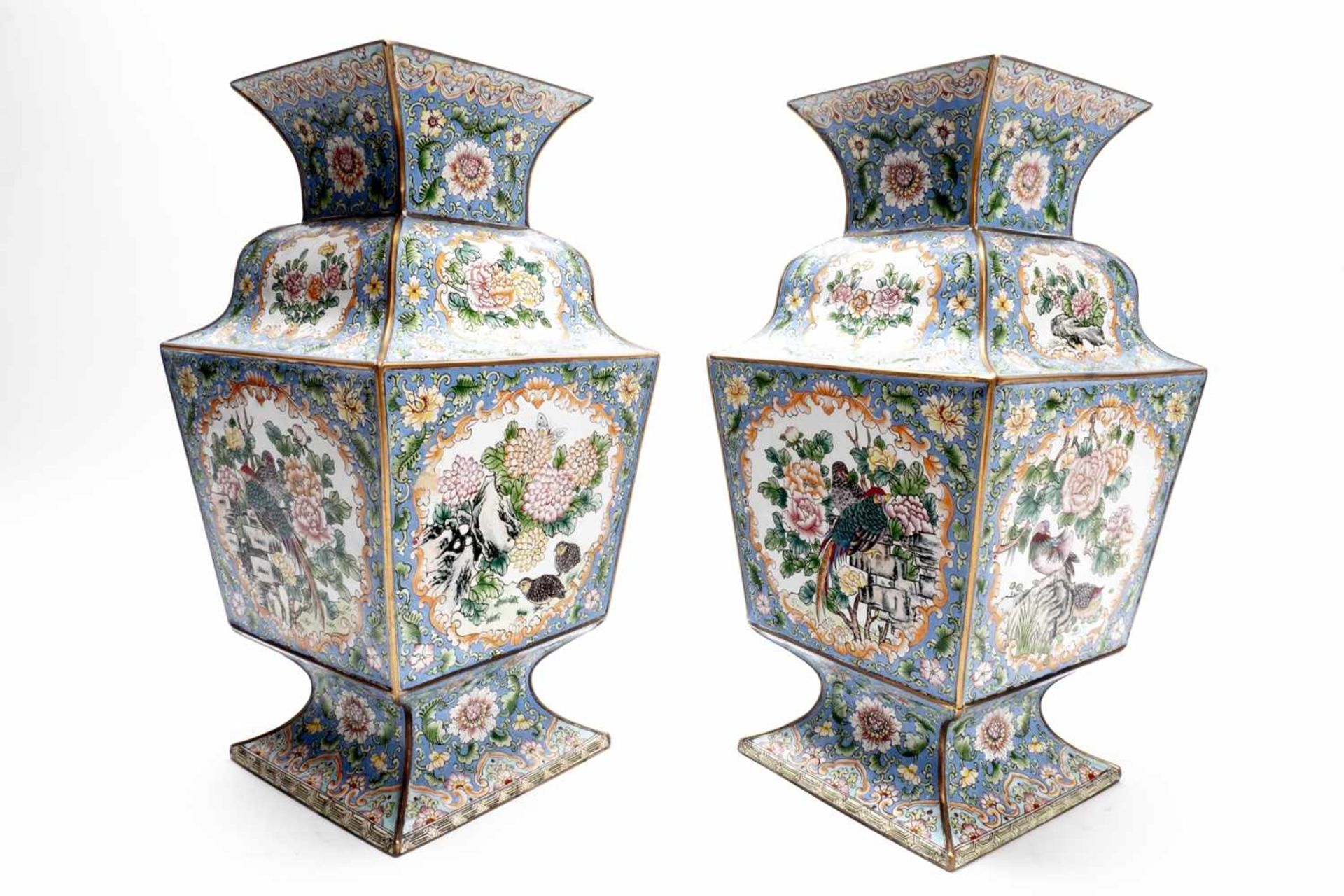 Pair of Asian enamel vases - Image 3 of 13
