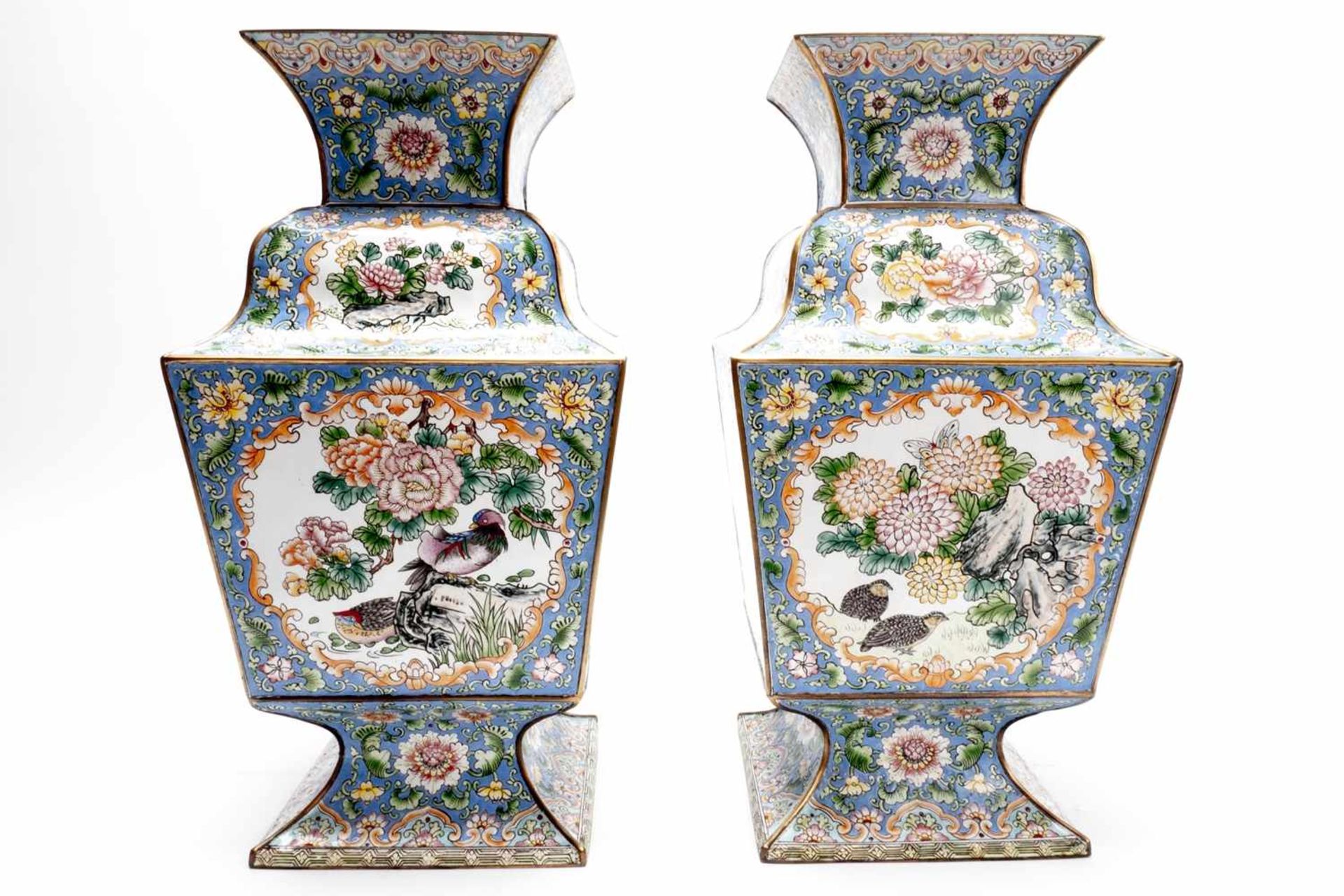 Pair of Asian enamel vases