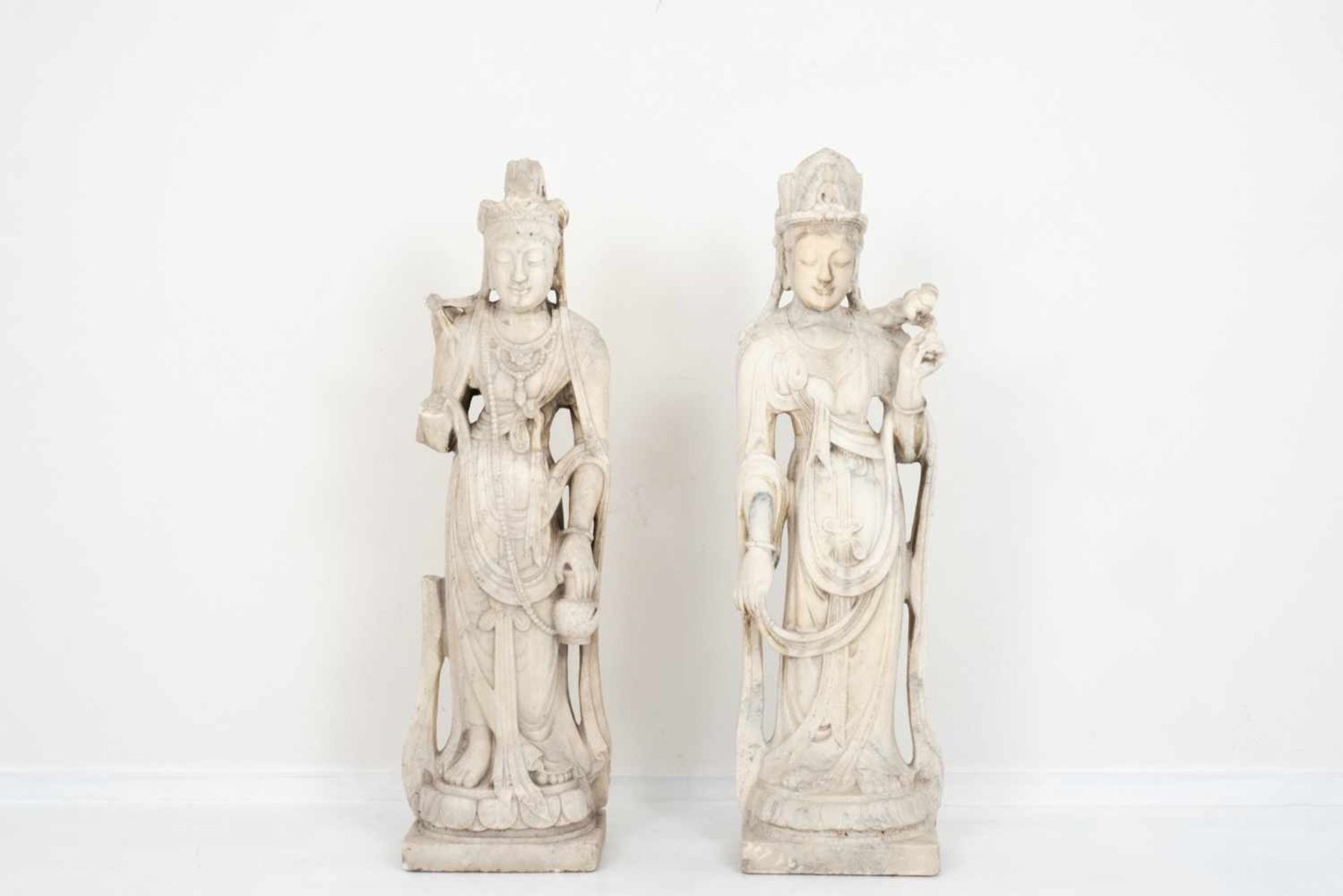 Pair of standing Guanyin "goddesses"