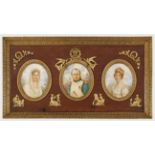 Drei Porträtminiaturenim Sammlerrahmen. Zentrale Darstellung von Napoleon Bonaparte (1769-1821) in