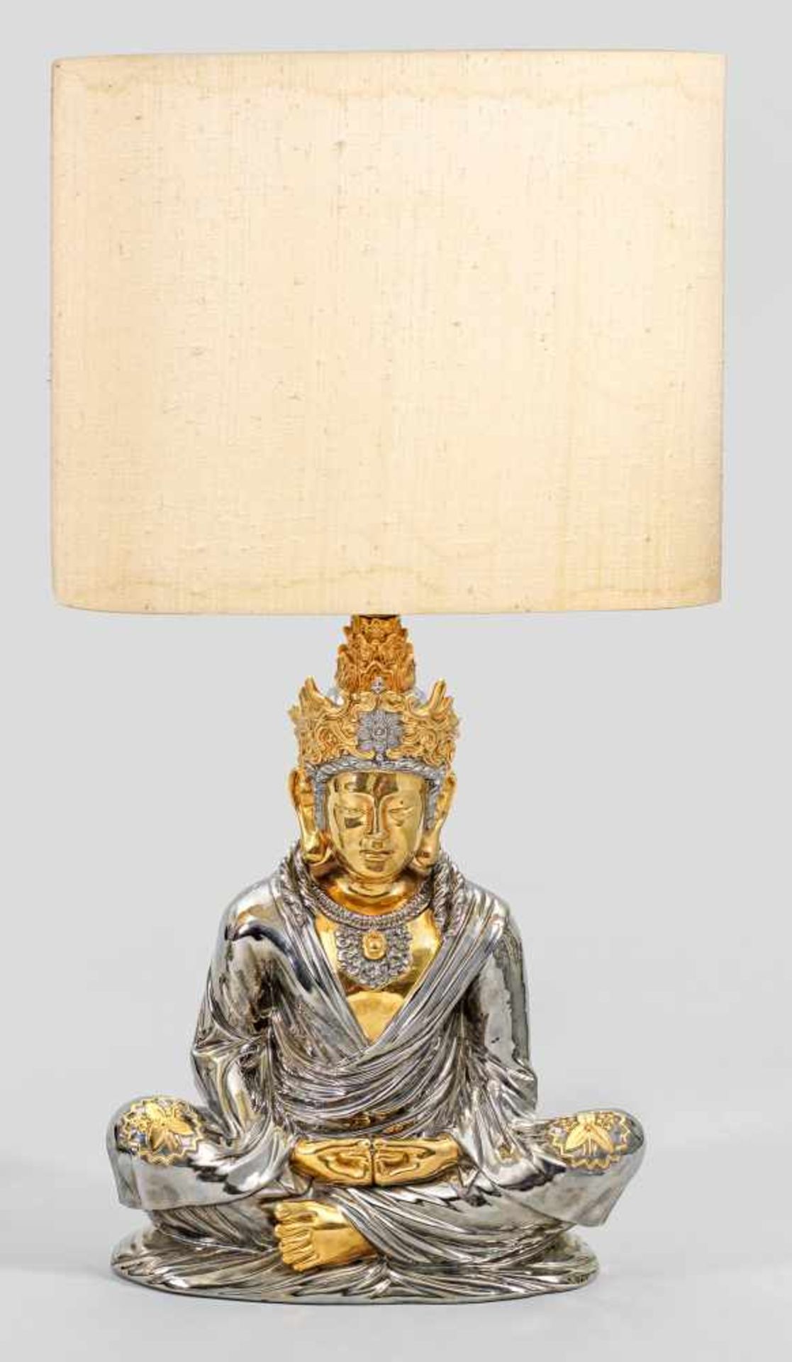 Vintage-Porzellanlampemit Lampenfuß in Gestalt eines sitzenden Buddhas1-flg.; Flächendeckende