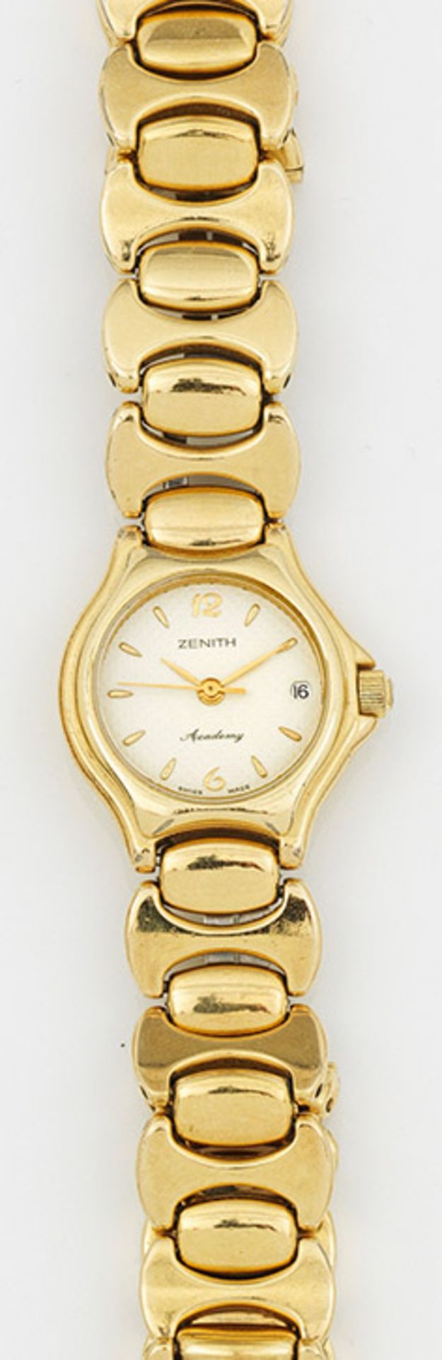 Damenarmbanduhr von ZenithVergoldet. Rundes Uhrengehäuse mit cremefarbenem Zifferblatt, Indexen