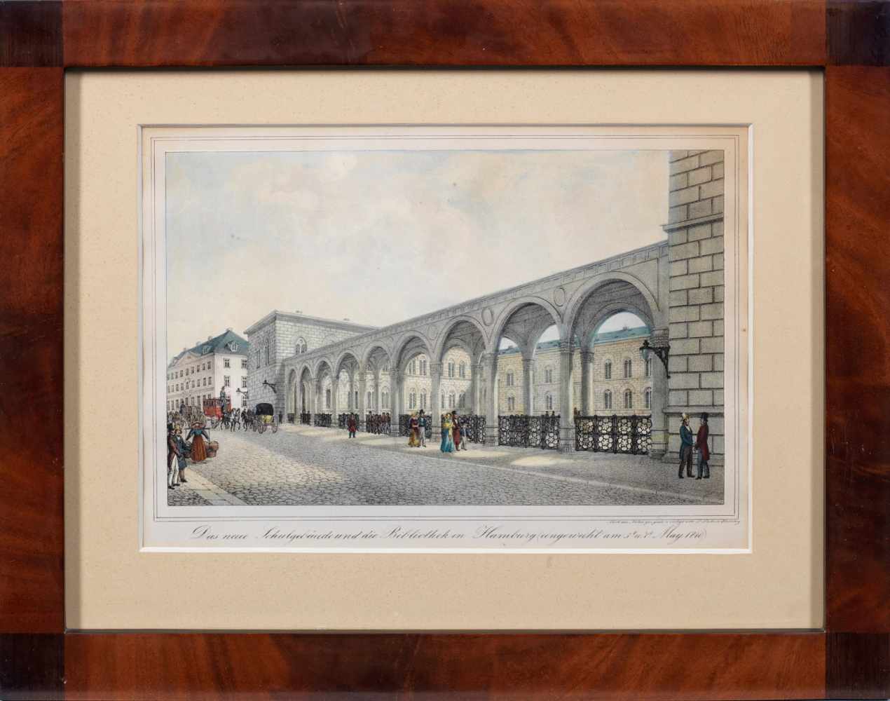 Peter Suhr(1788 Hamburg - 1857 ebenda)Drei Biedermeier-Ansichten von Alt-HamburgAlkolorierte - Image 2 of 3